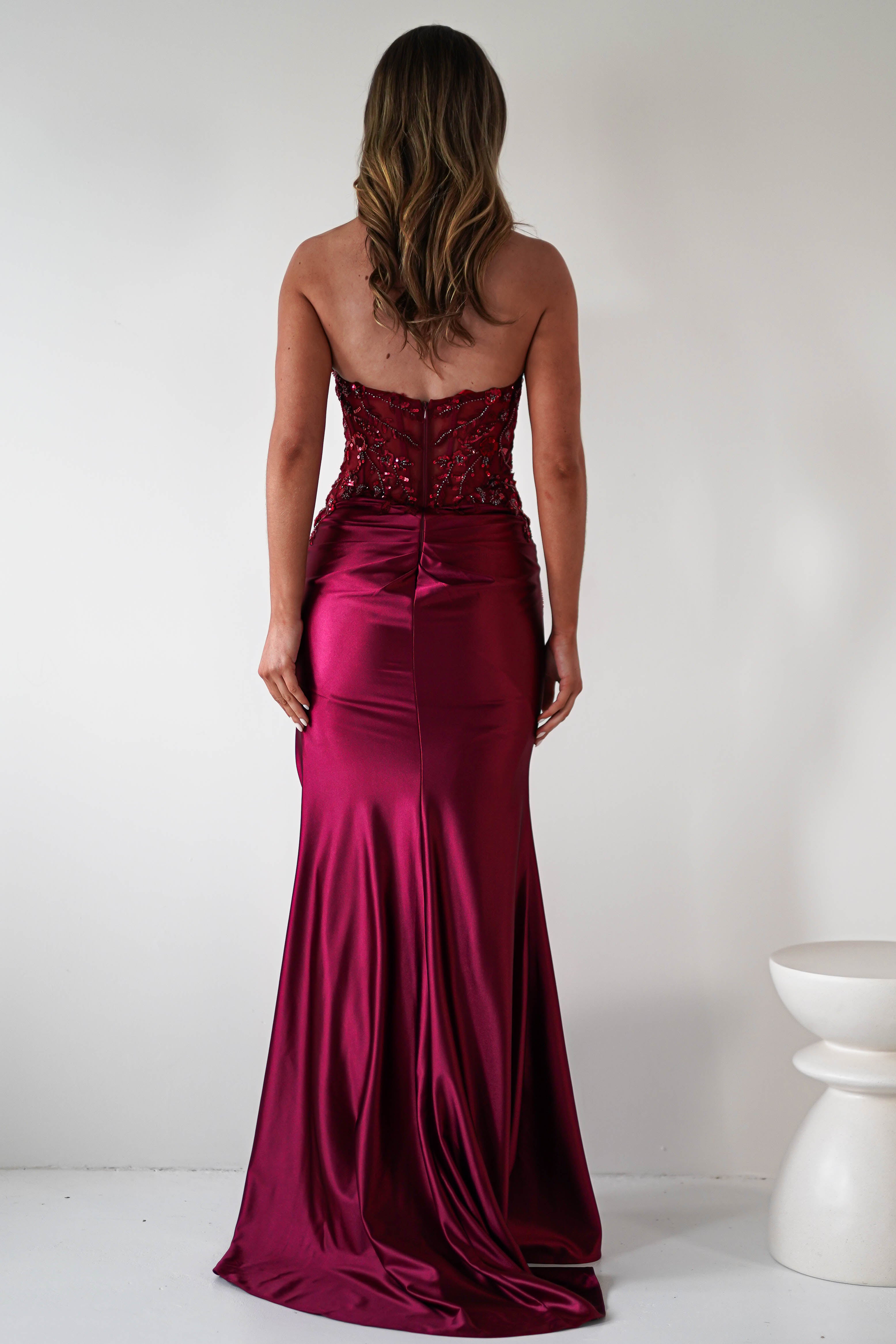 Dallas Luxe Embellished Gown | Dark Wine | Debs & Prom | Formal Gown | Oh Hello Clothing