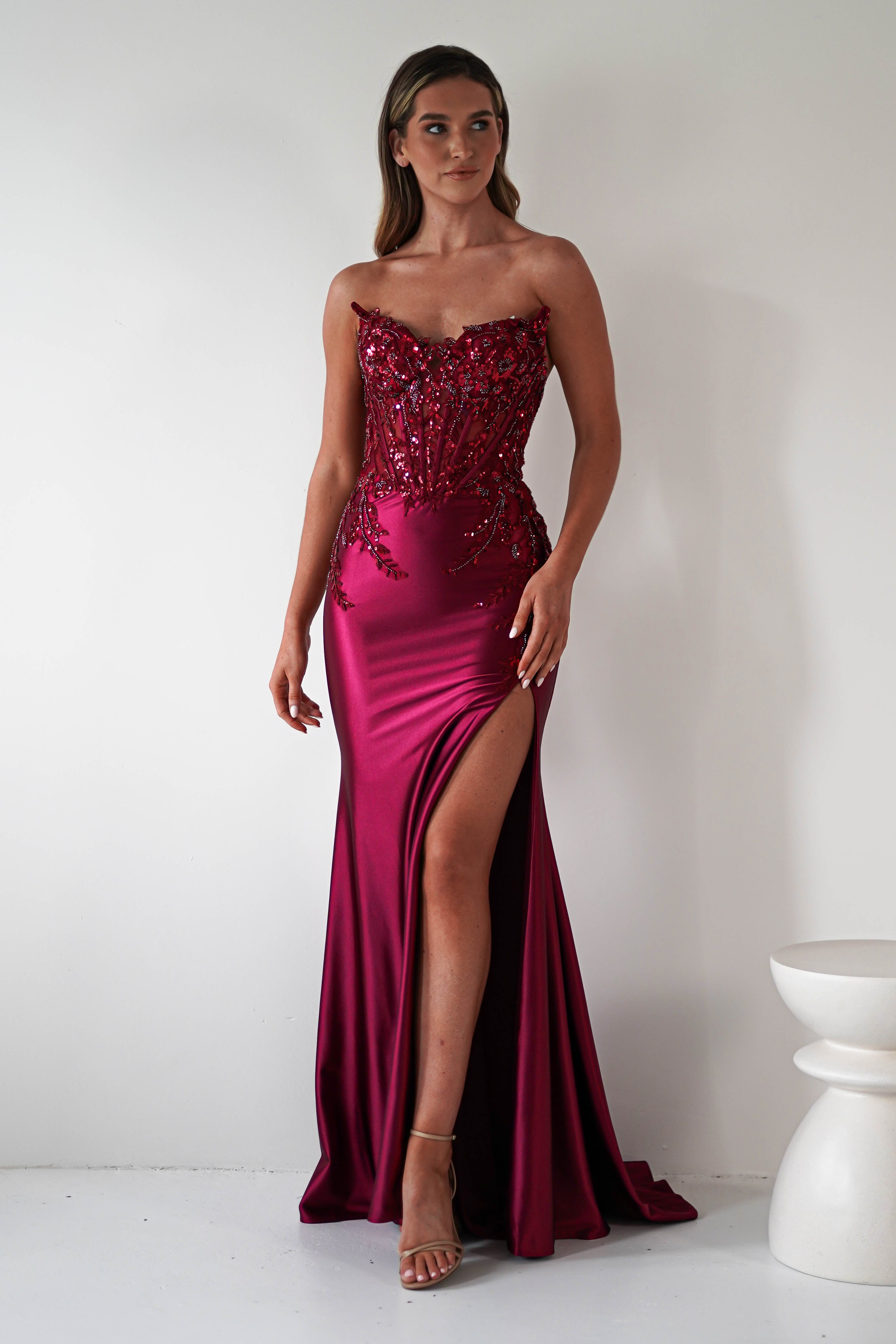 Dallas Luxe Embellished Gown | Dark Wine | Debs & Prom | Formal Gown | Oh Hello Clothing