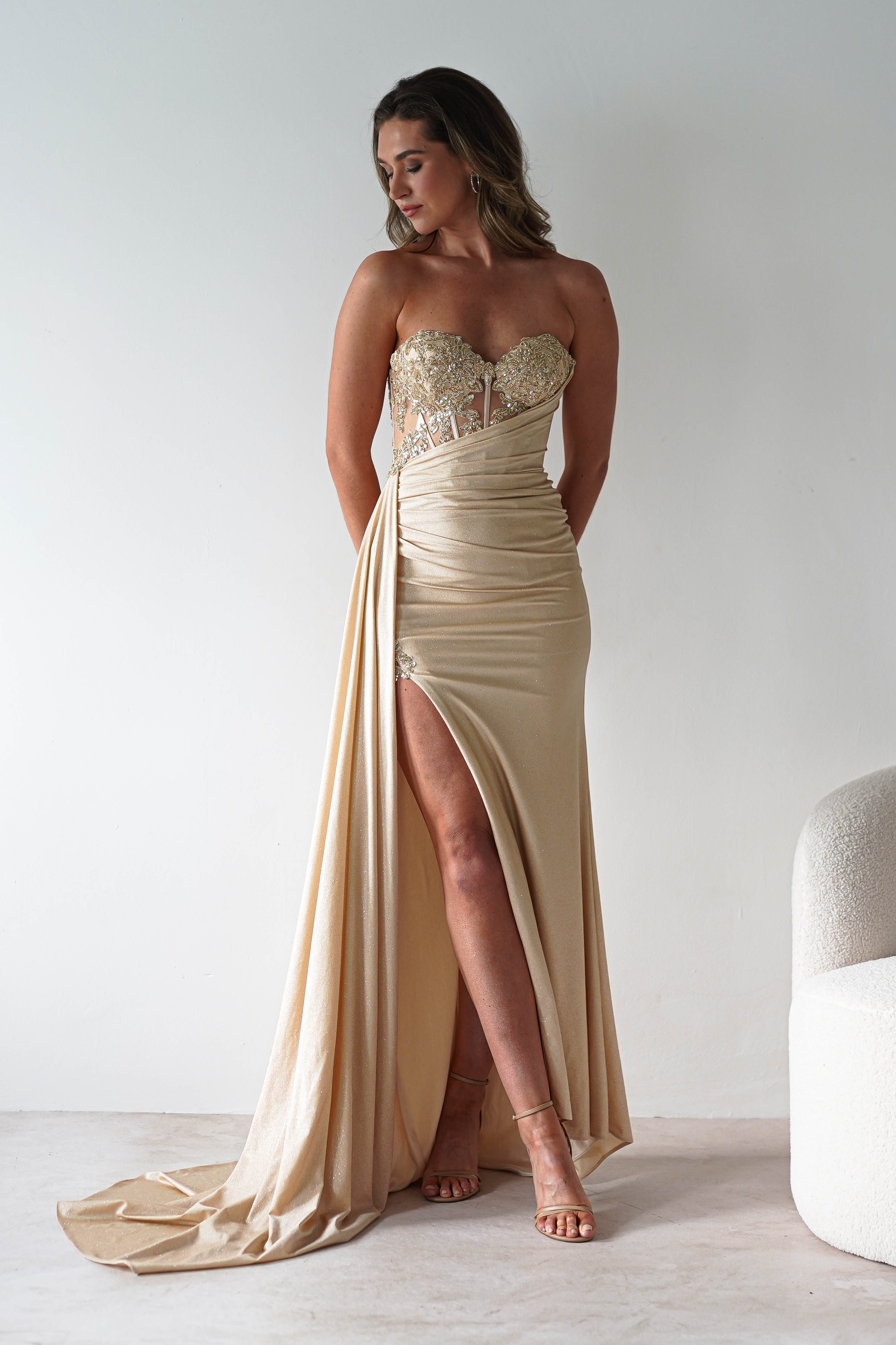 Lavelle Glitter Bodycon Gown | Gold | Debs & Prom | Formal Gown | Oh Hello Clothing