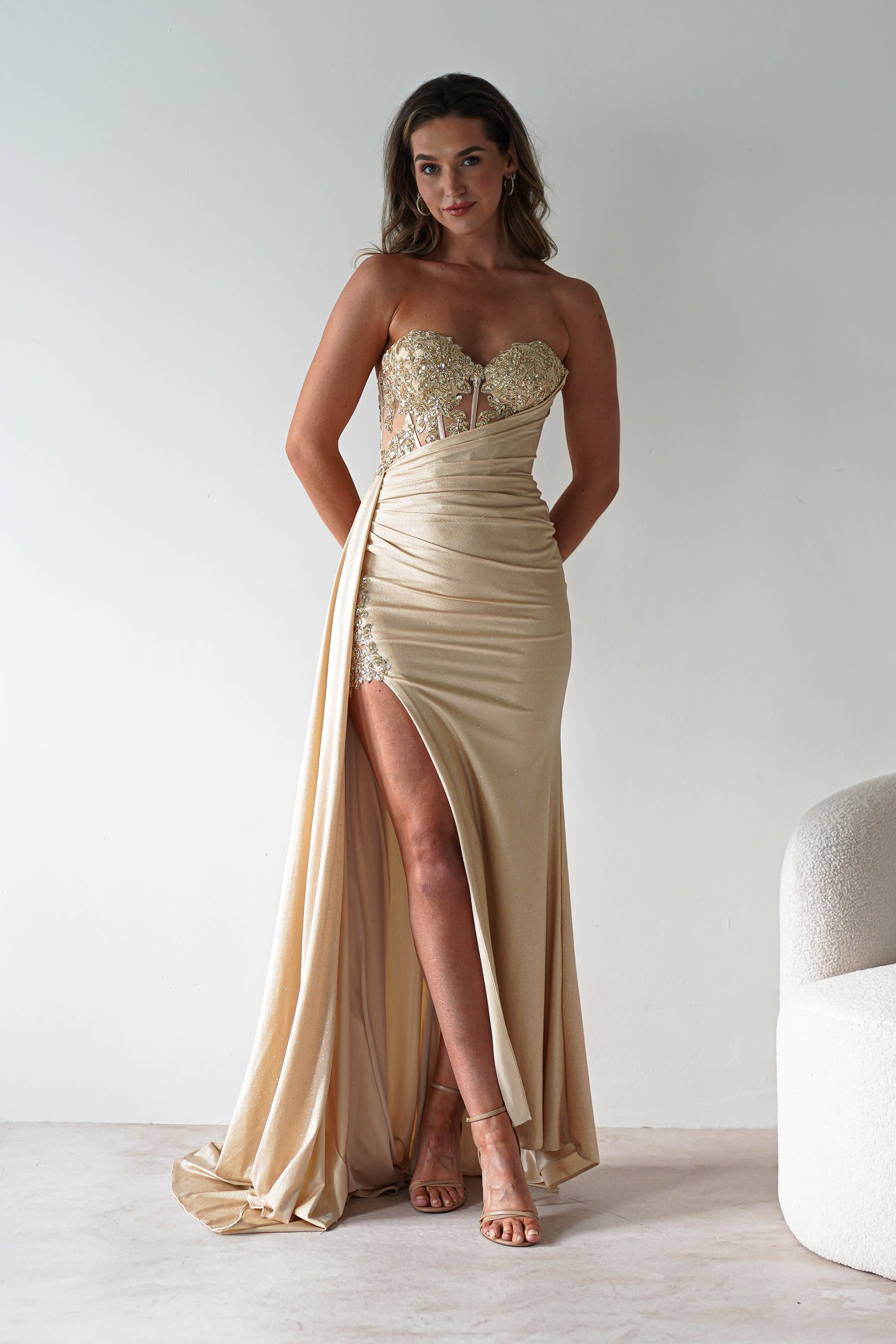 Lavelle Glitter Bodycon Gown | Gold | Debs & Prom | Formal Gown | Oh Hello Clothing