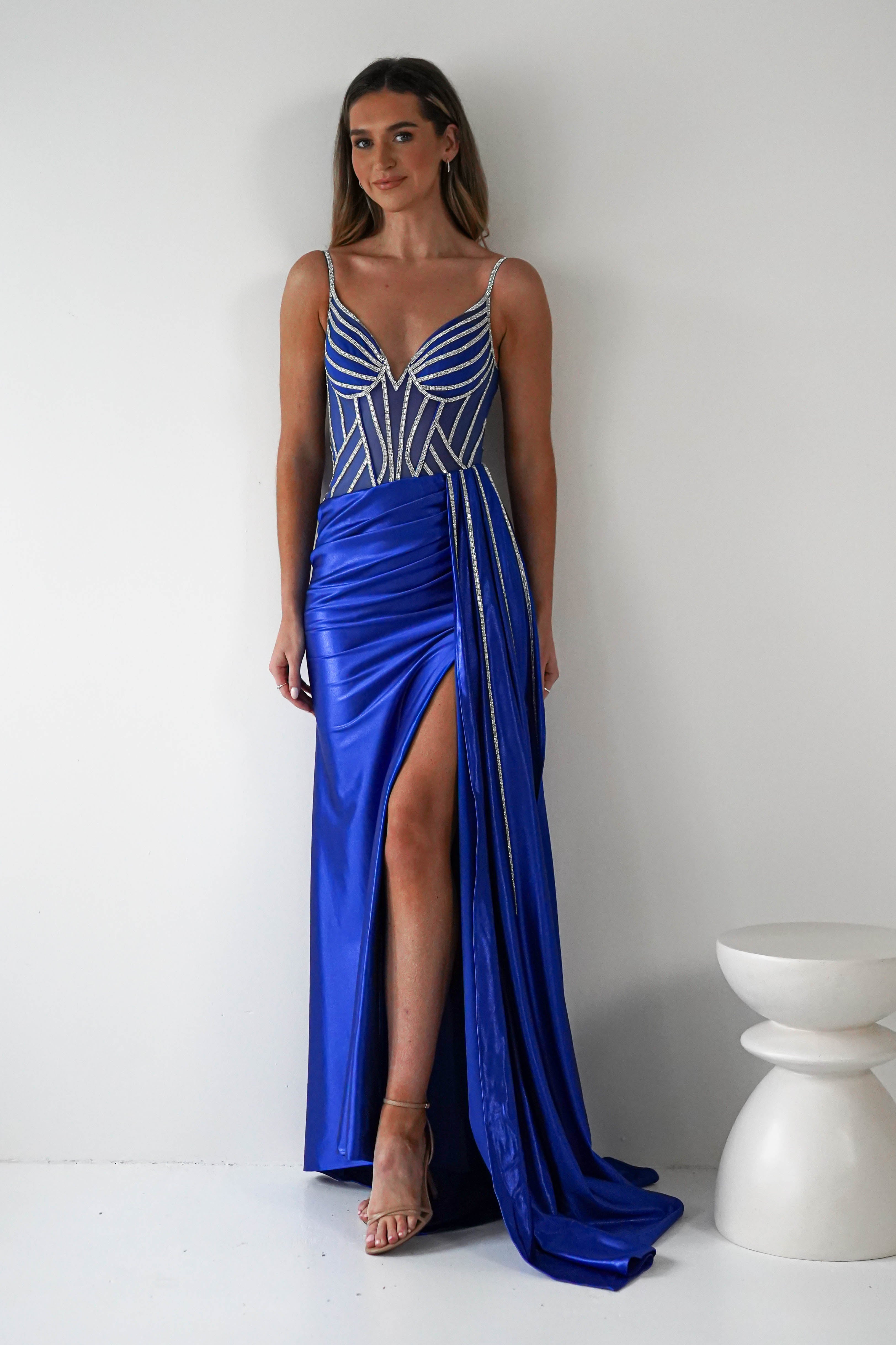 Leonardo Diamante Bodycon Gown | Royal Blue | Debs & Prom | Formal Gown | Oh Hello Clothing