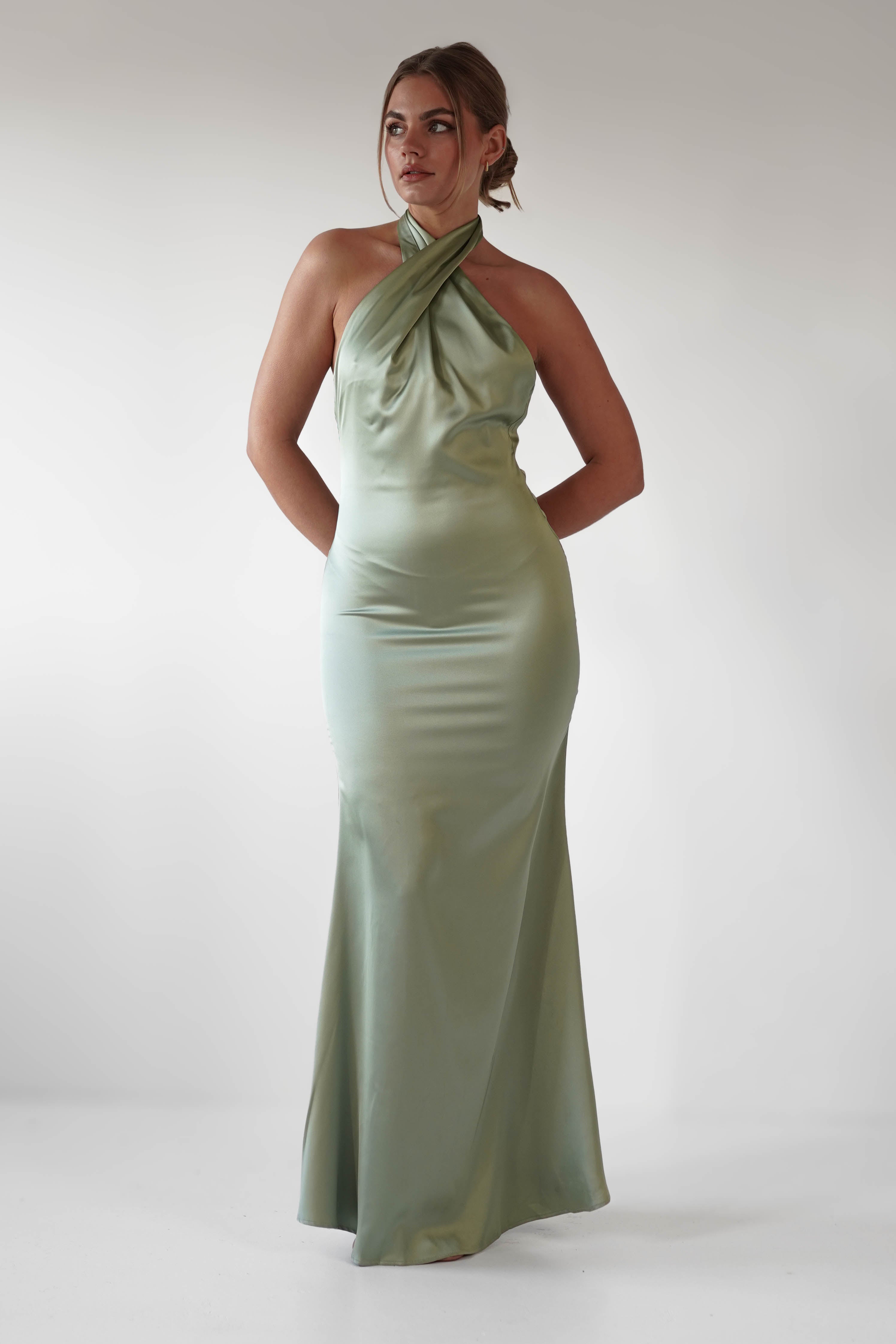 Kartia Halterneck Maxi Gown | Sage | Debs & Prom | Formal Gown | Oh Hello Clothing