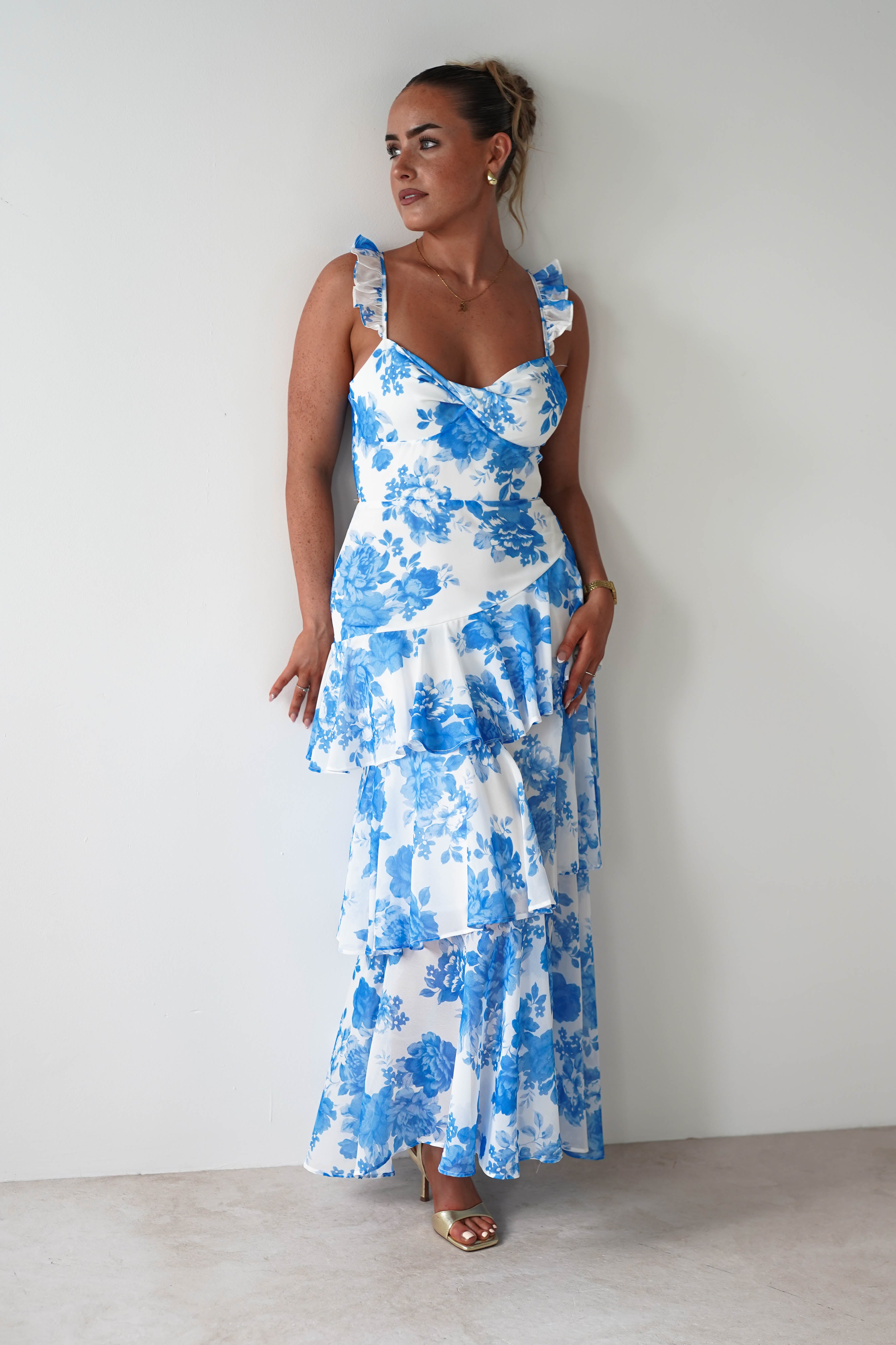 Madrid Ruffle Floral Maxi Dress Blue | Wedding Guest Dress | Maxi | Oh Hello Clothing