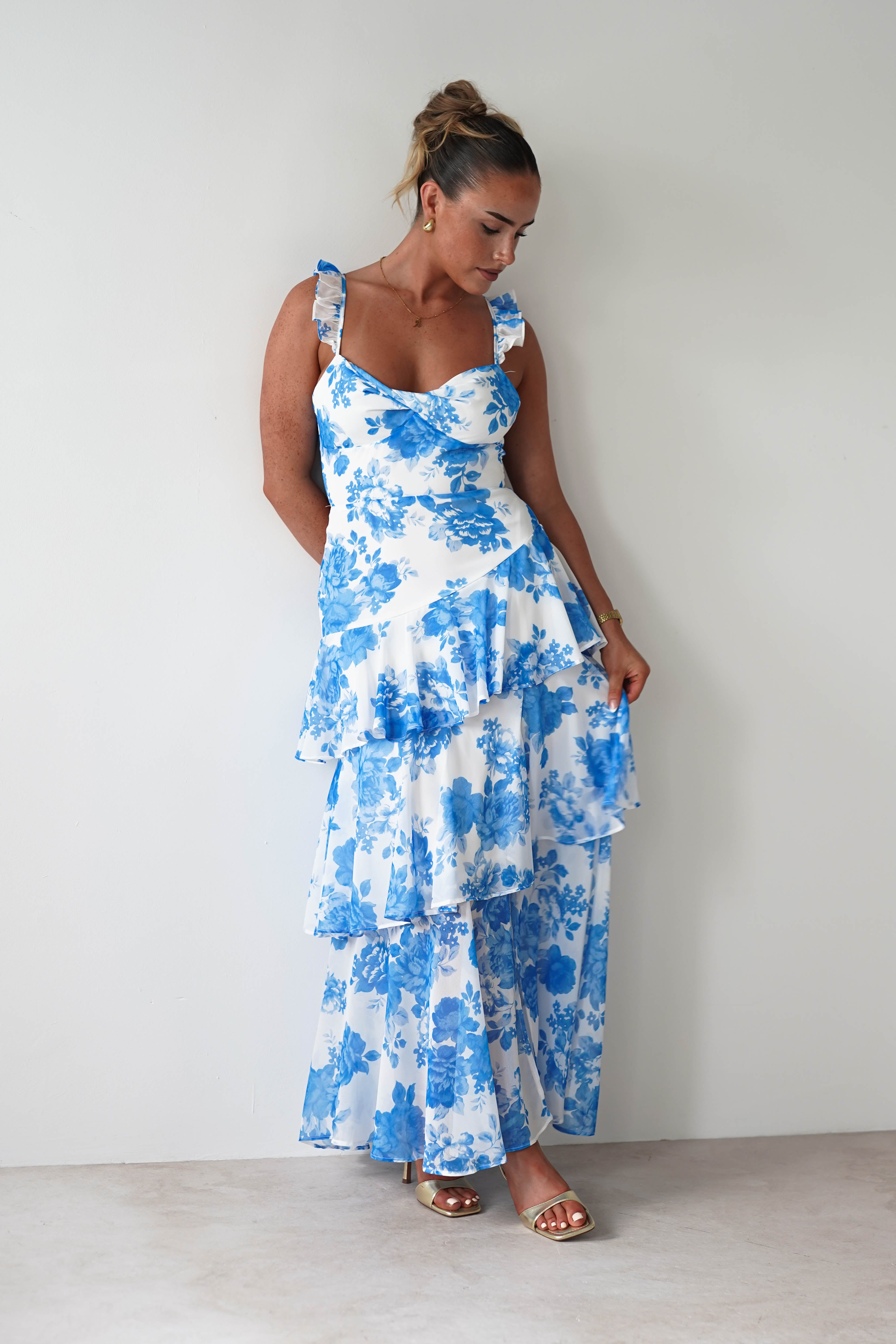 Madrid Ruffle Floral Maxi Dress Blue | Wedding Guest Dress | Maxi | Oh Hello Clothing