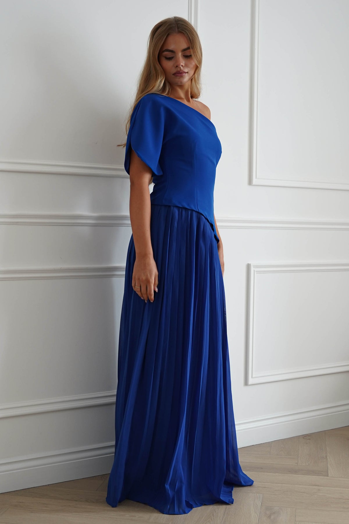 Oh Hello Clothing Women > Clothing > Dresses 1*DONE-MANIJU-LM1226-Royal blue One Shoulder Pleated Maxi Dress (Copy)