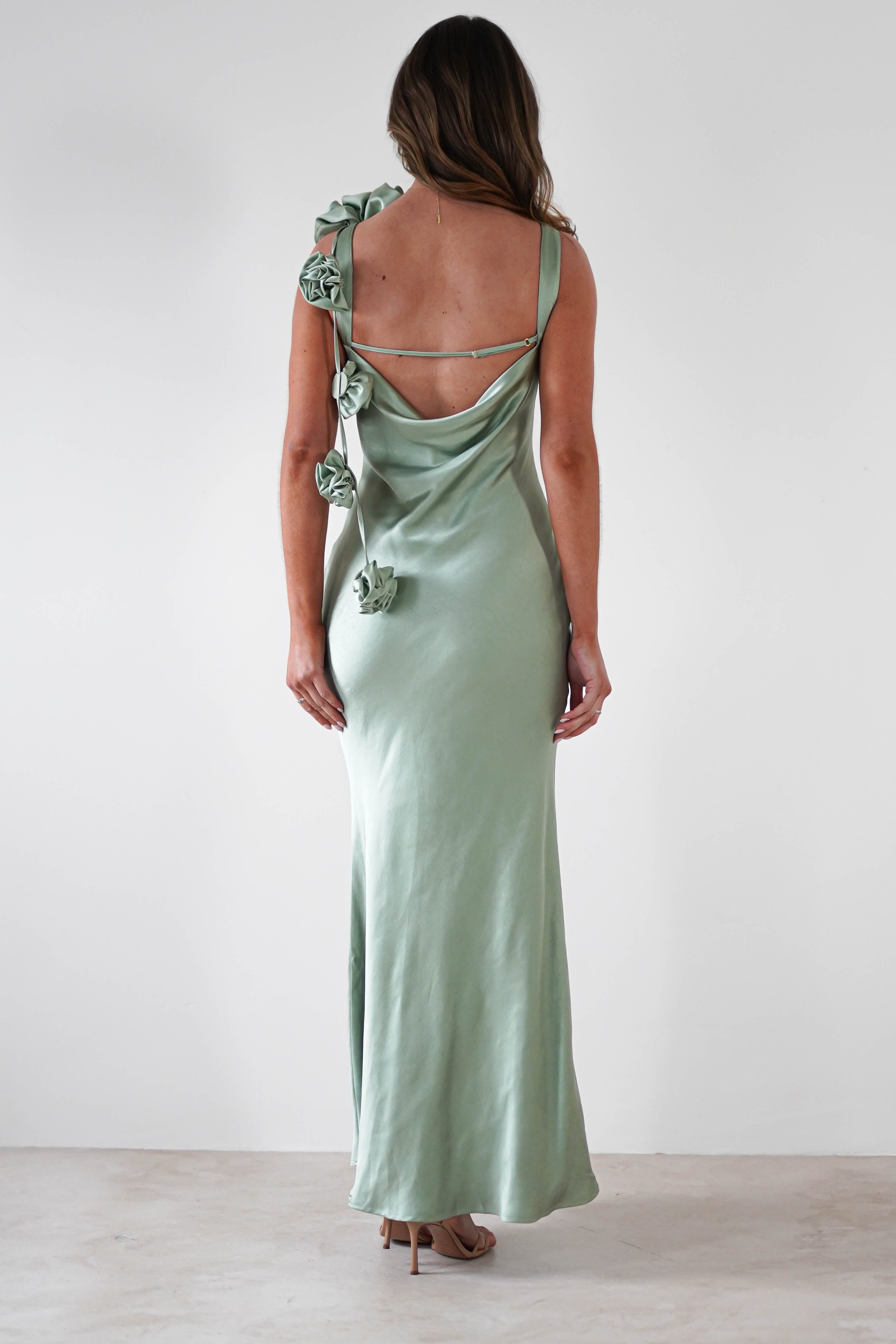 Karley Soft Satin Maxi Dress Sage Green | Wedding Guest Dress | Maxi | Satin | Oh Hello Clothing