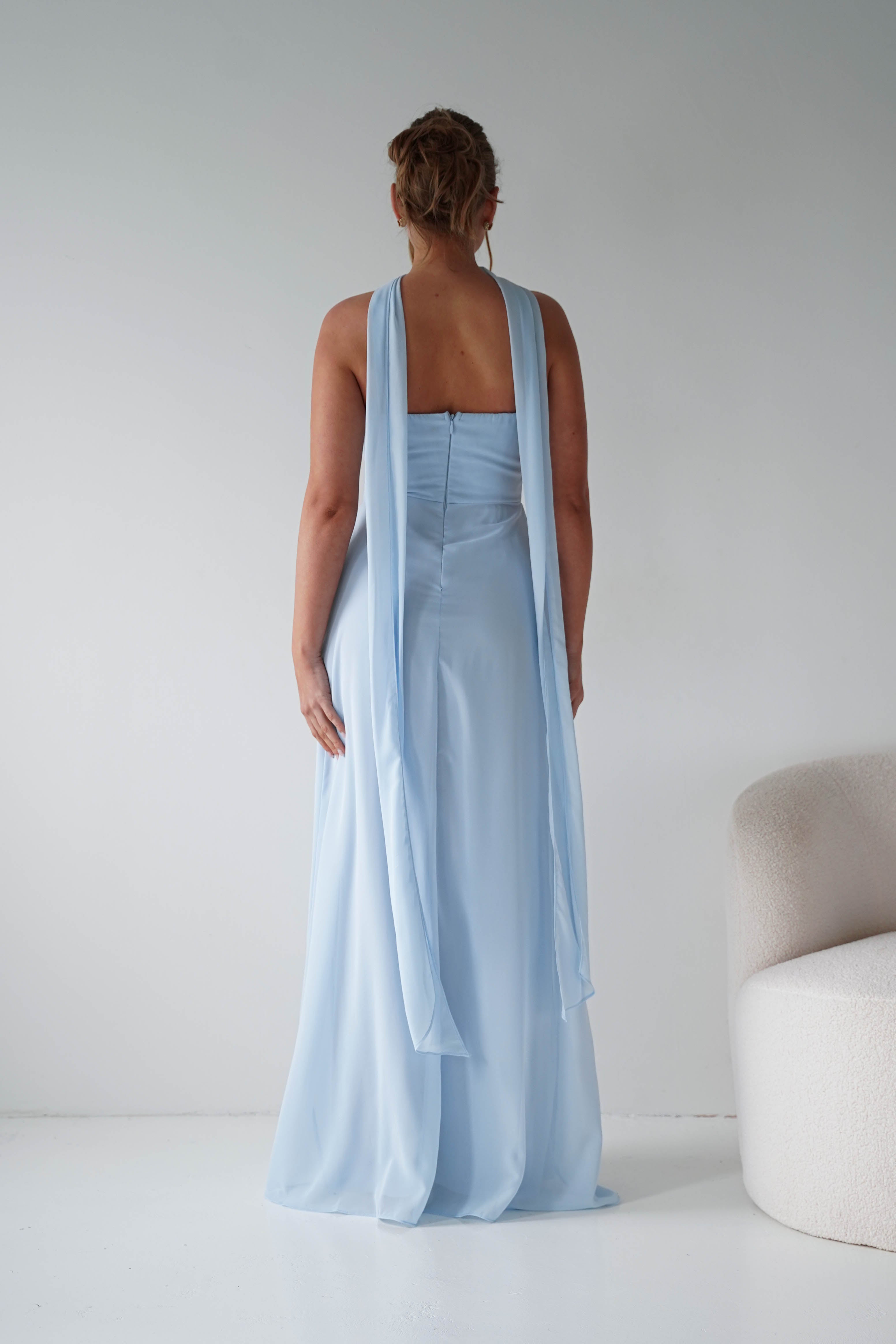 Oh Hello Clothing Women > Clothing > Dresses 1*DONE - MANIJU- MF23090-Light Blue Strapless Maxi Dress with Matching Scarf