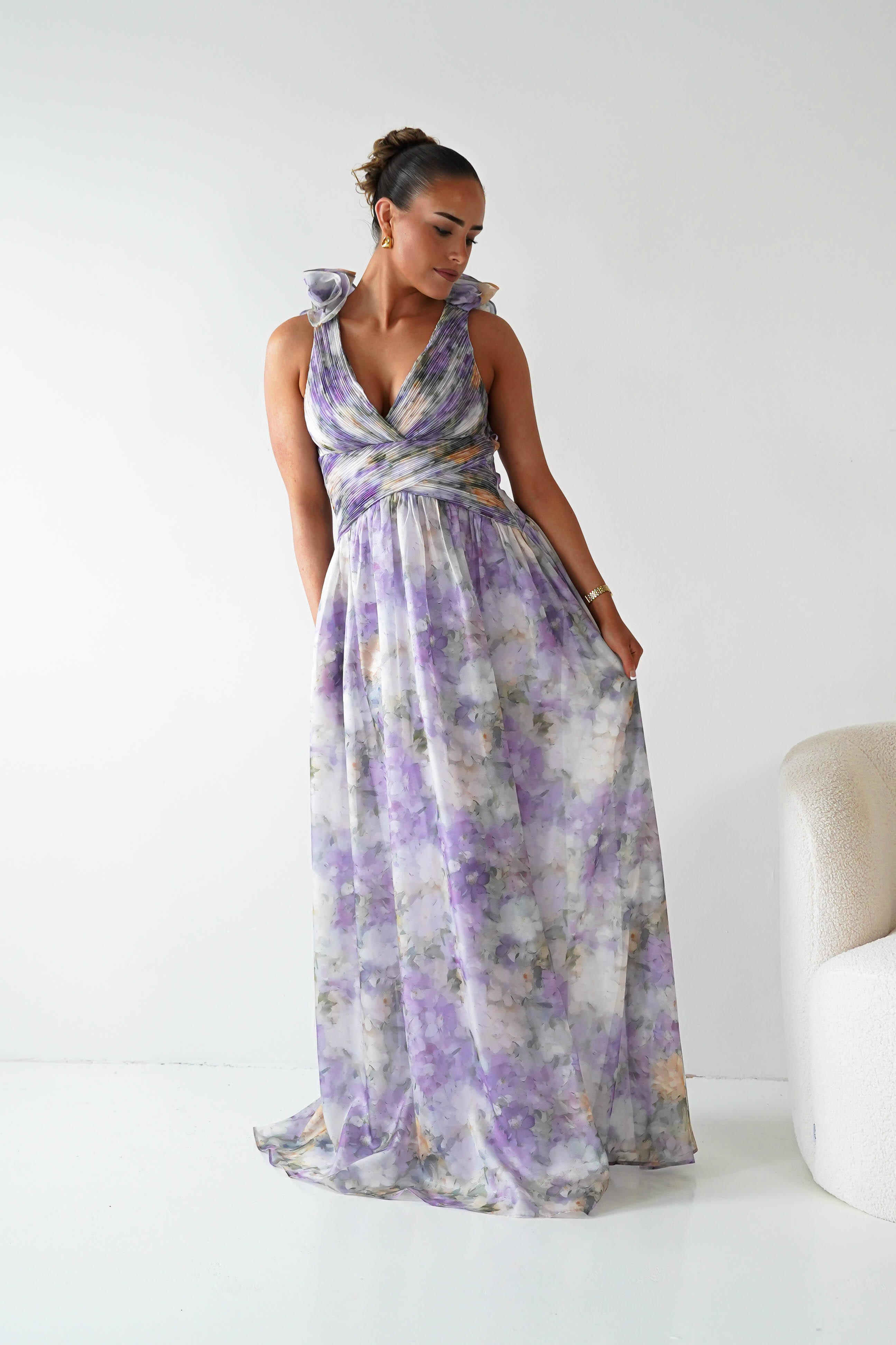 Oh Hello Clothing Women > Clothing > Dresses 1*DONE - MANIJU-MF25105-Floral Maxi Dress with Ruffle Detail