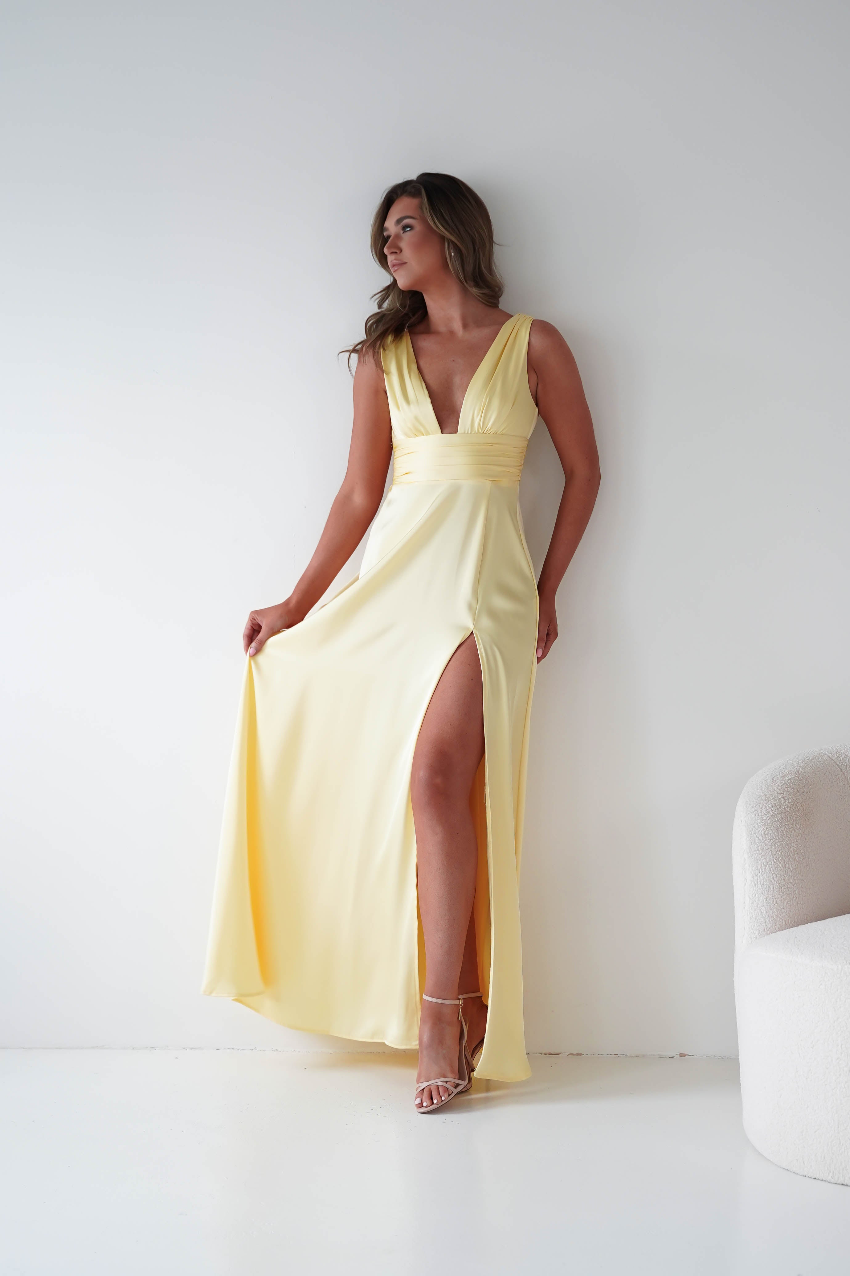 Oh Hello Clothing Women > Clothing > Dresses 1*DONE - MANIJU-MM26010-YELLOW SATIN DRESS (Copy)