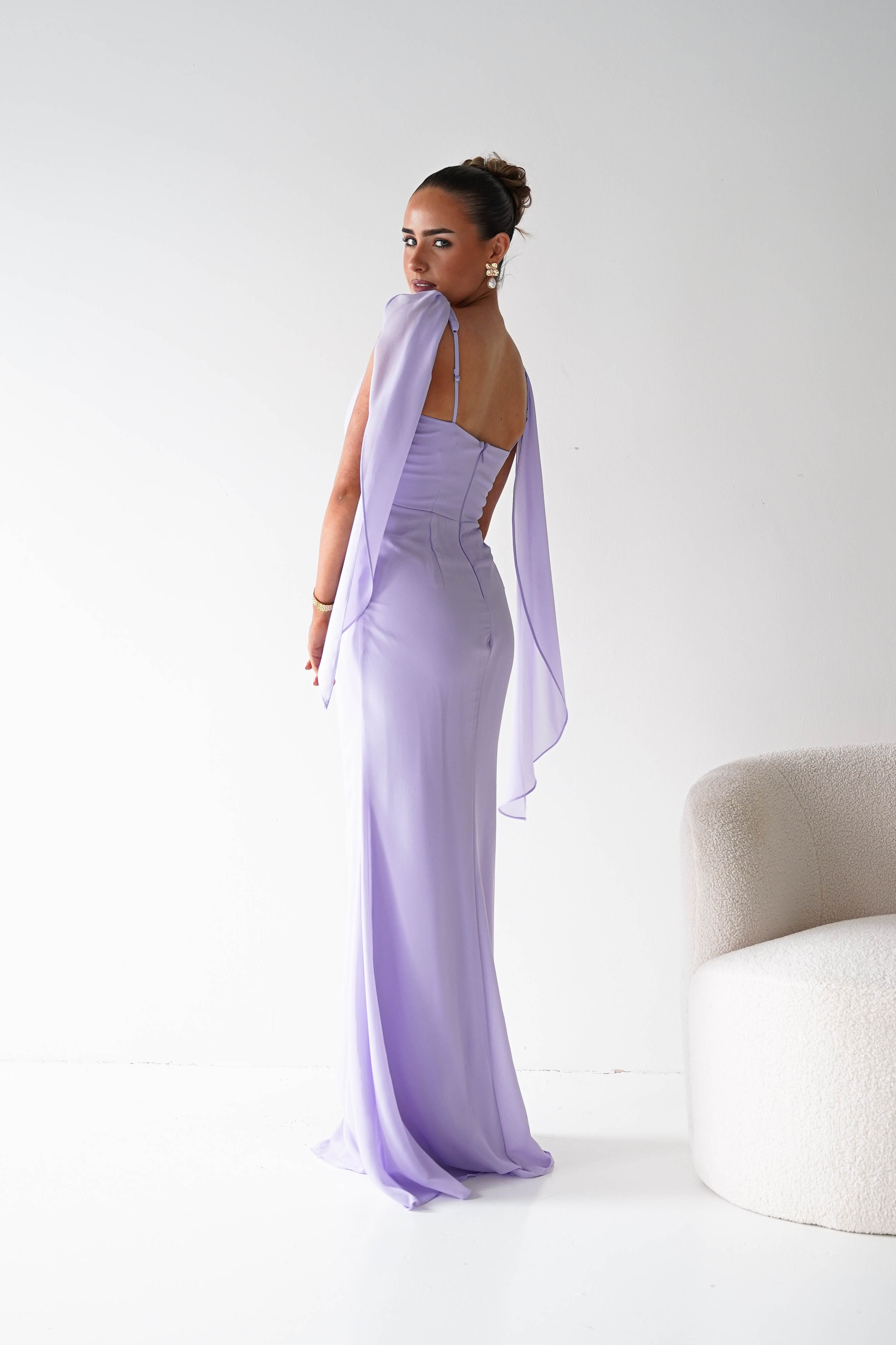 Oh Hello Clothing Women > Clothing > Dresses 1*DONE - MANIJU- MM2964- Lavender Chiffon Draped Maxi Dress