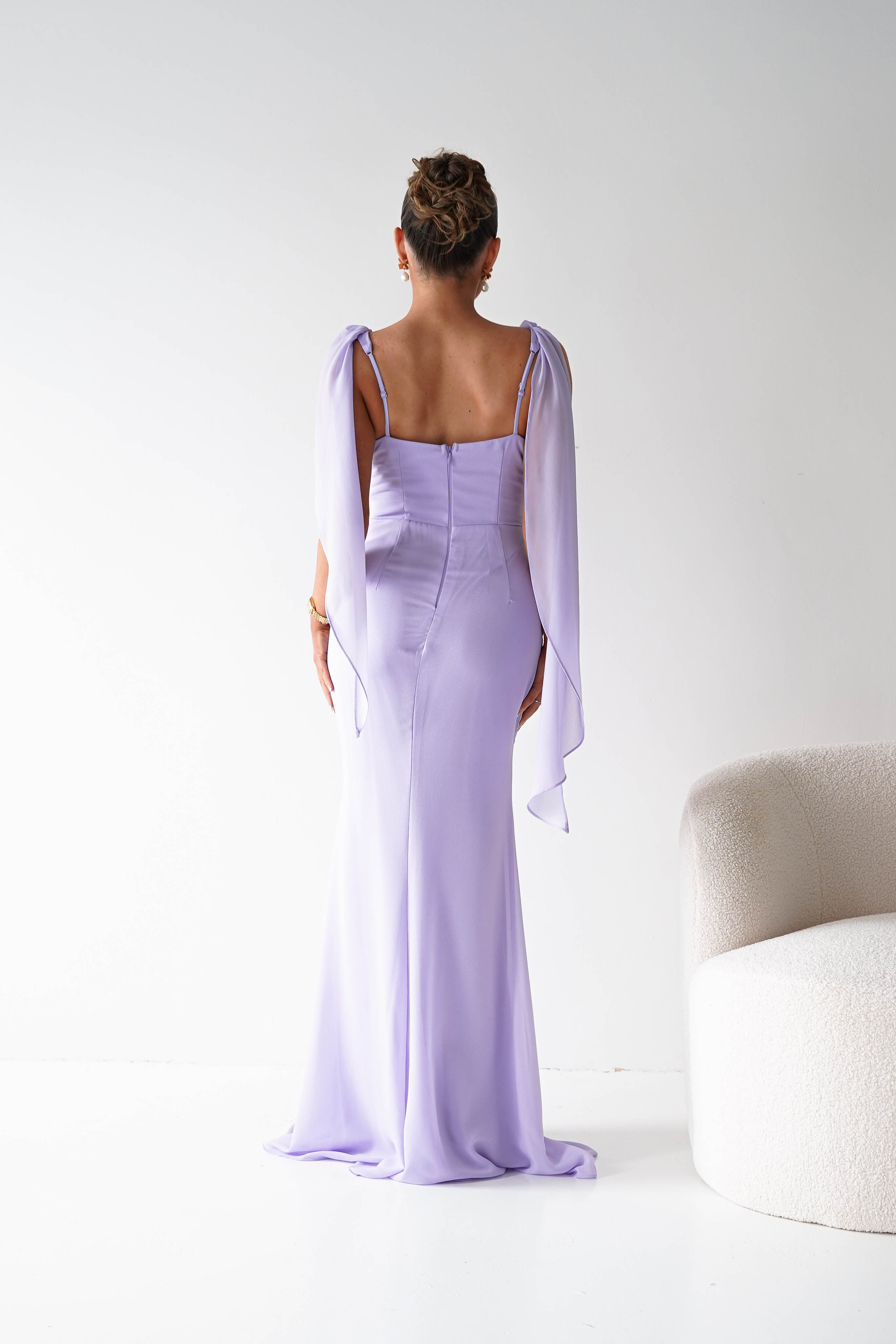 Oh Hello Clothing Women > Clothing > Dresses 1*DONE - MANIJU- MM2964- Lavender Chiffon Draped Maxi Dress