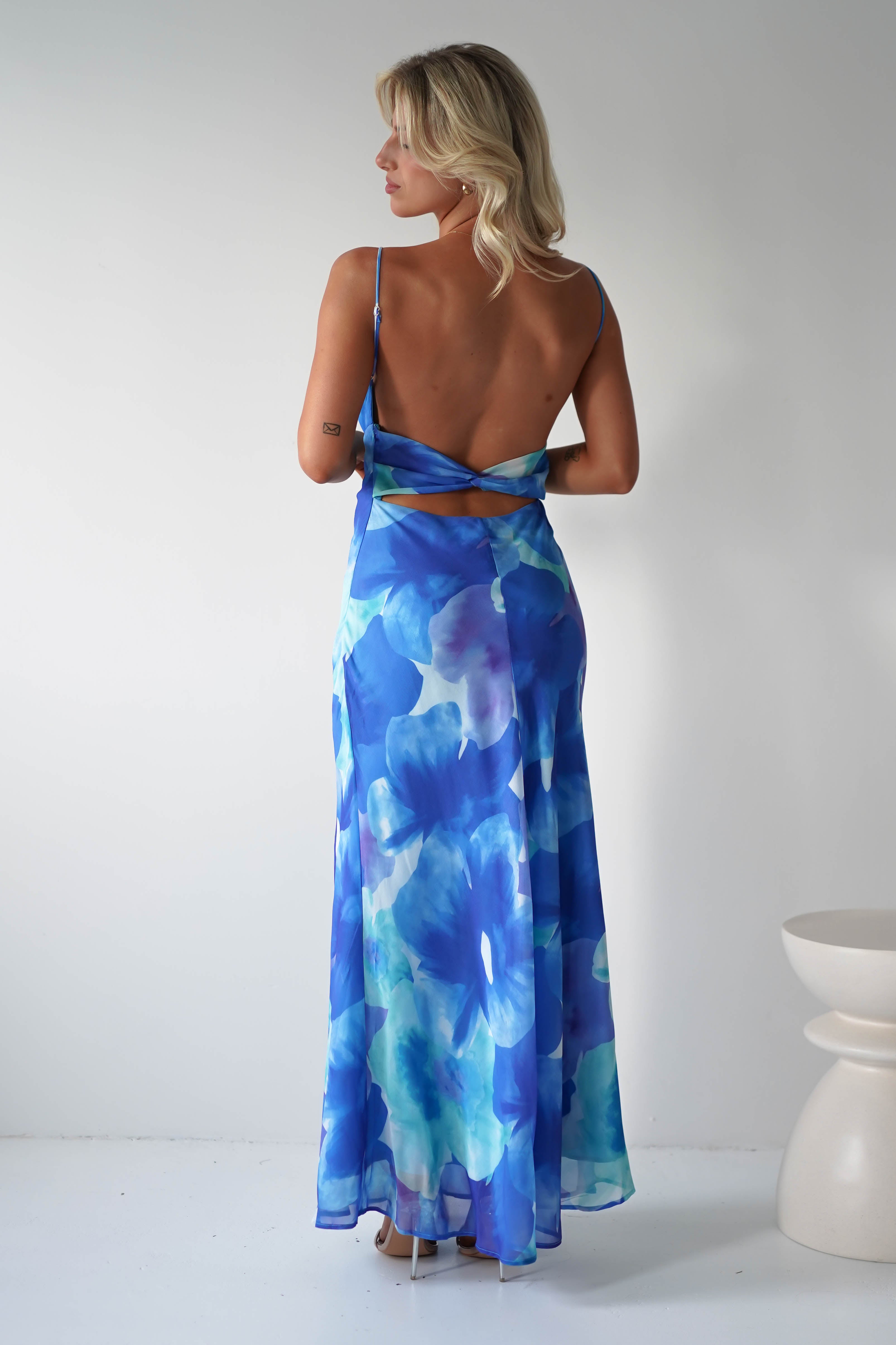 Ariel Chiffon Printed Maxi Dress Blue | Wedding Guest Dress | Maxi | Chiffon | Oh Hello Clothing