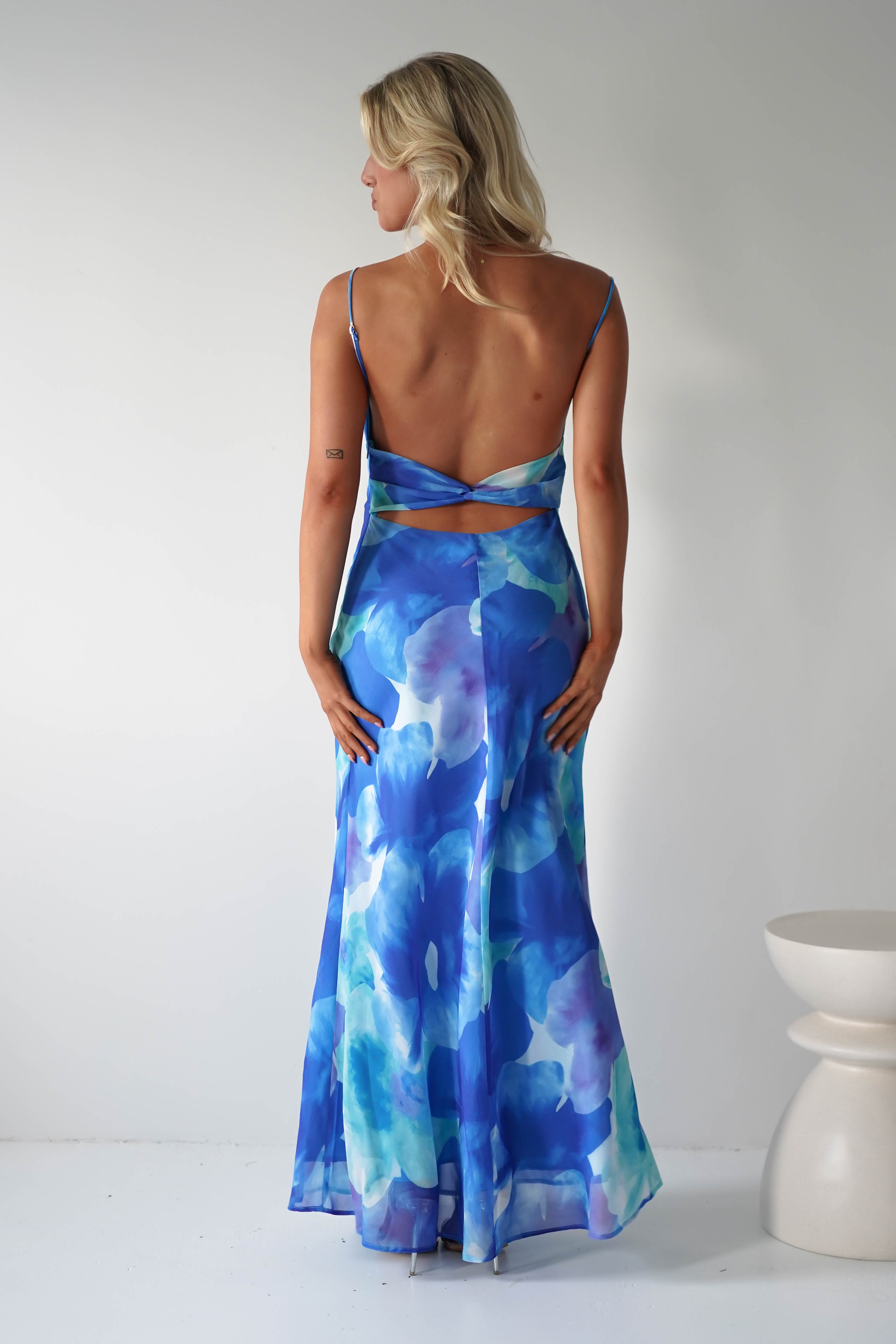 Ariel Chiffon Printed Maxi Dress Blue | Wedding Guest Dress | Maxi | Chiffon | Oh Hello Clothing