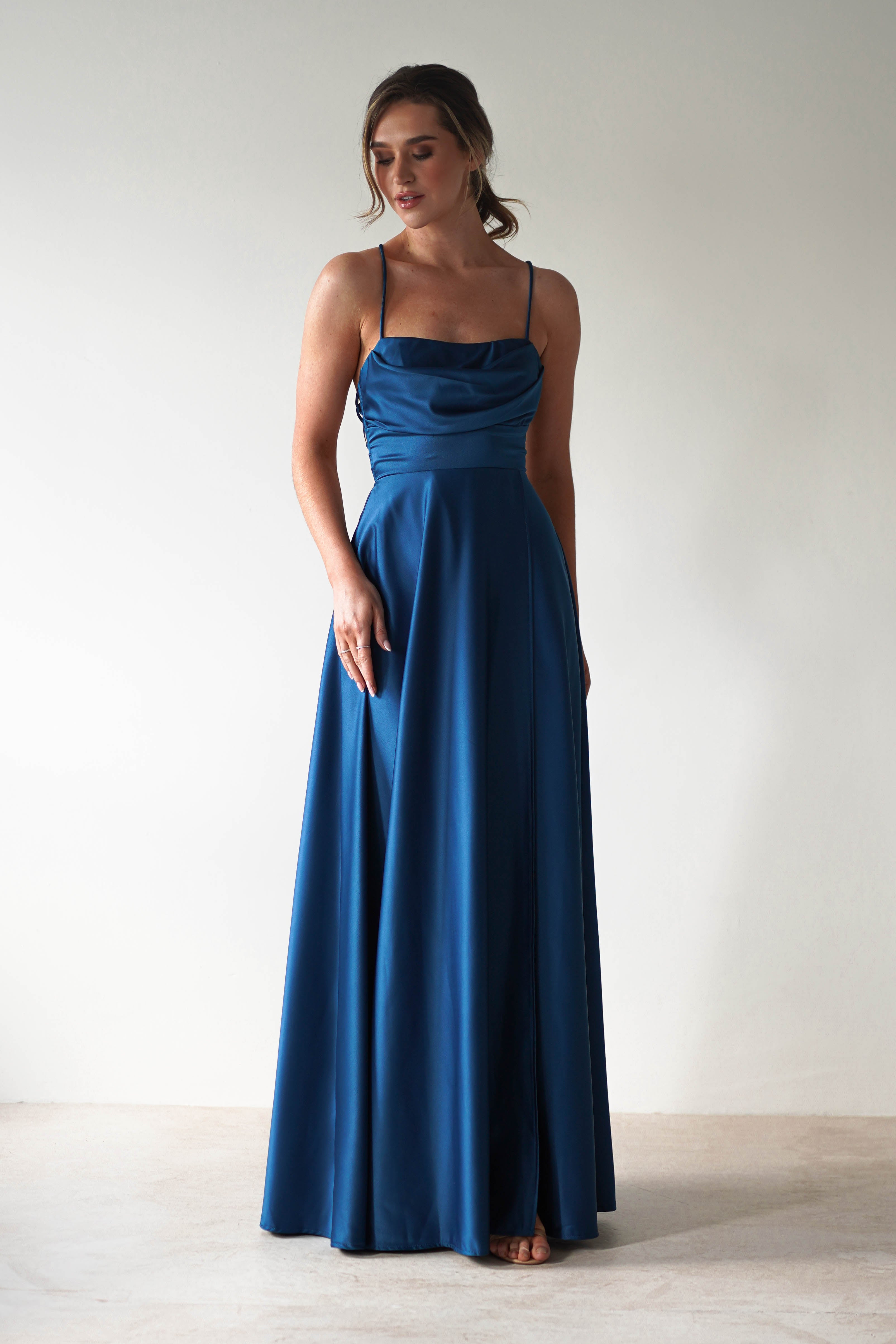 Shantal Satin Gown | Ocean Teal Blue | Debs & Prom | Formal Gown | Oh Hello Clothing