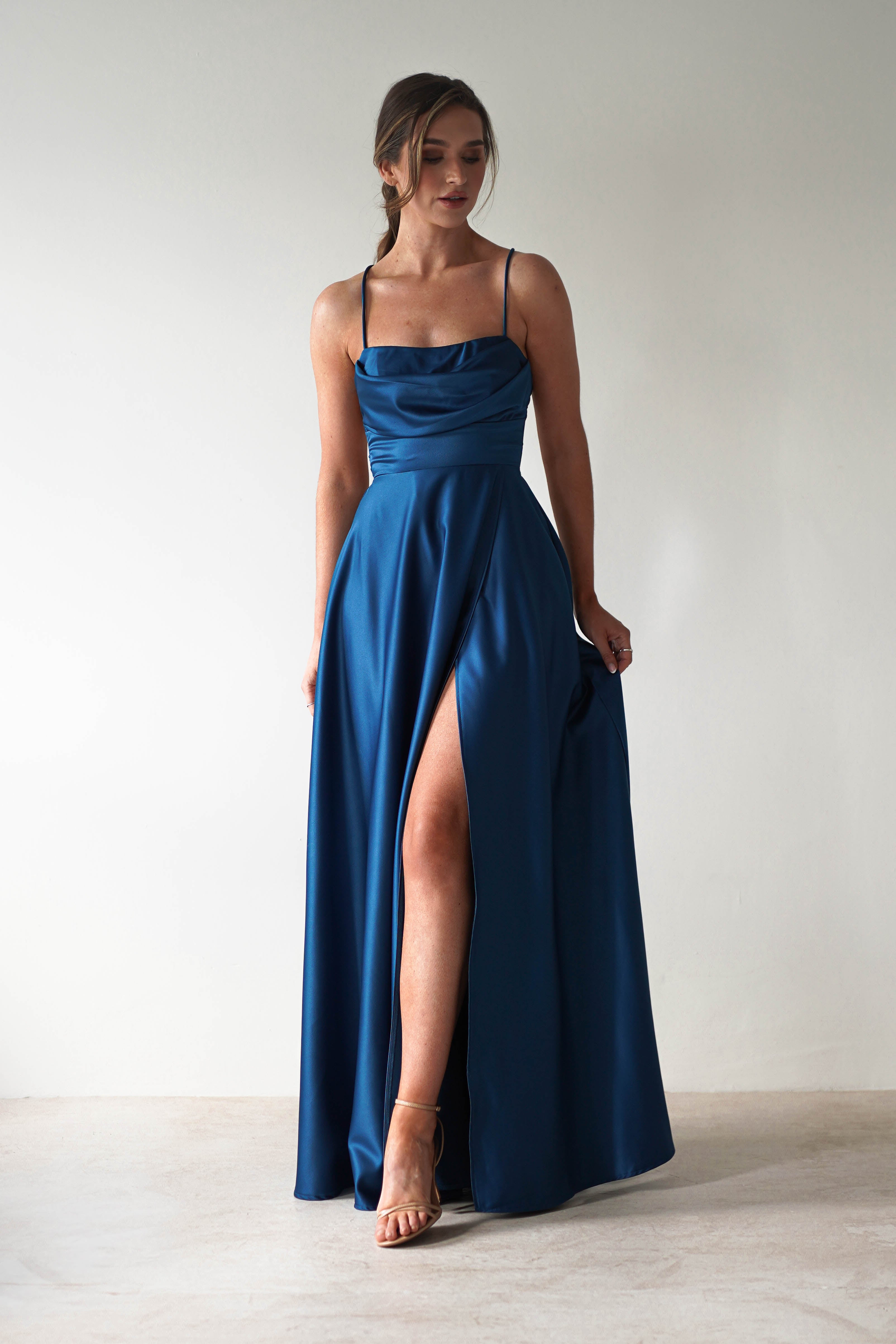 Shantal Satin Gown | Ocean Teal Blue | Debs & Prom | Formal Gown | Oh Hello Clothing