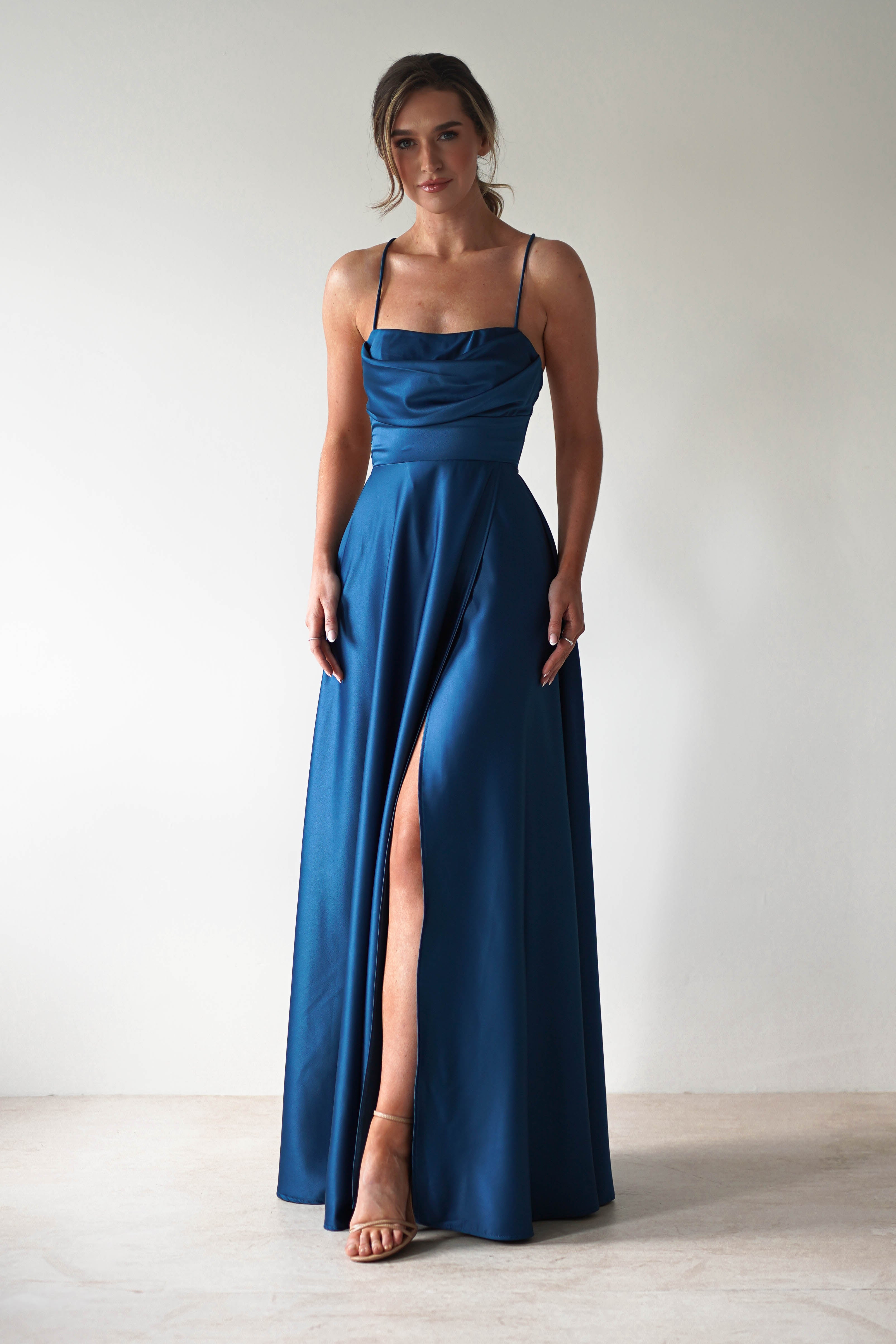 Shantal Satin Gown | Ocean Teal Blue | Debs & Prom | Formal Gown | Oh Hello Clothing