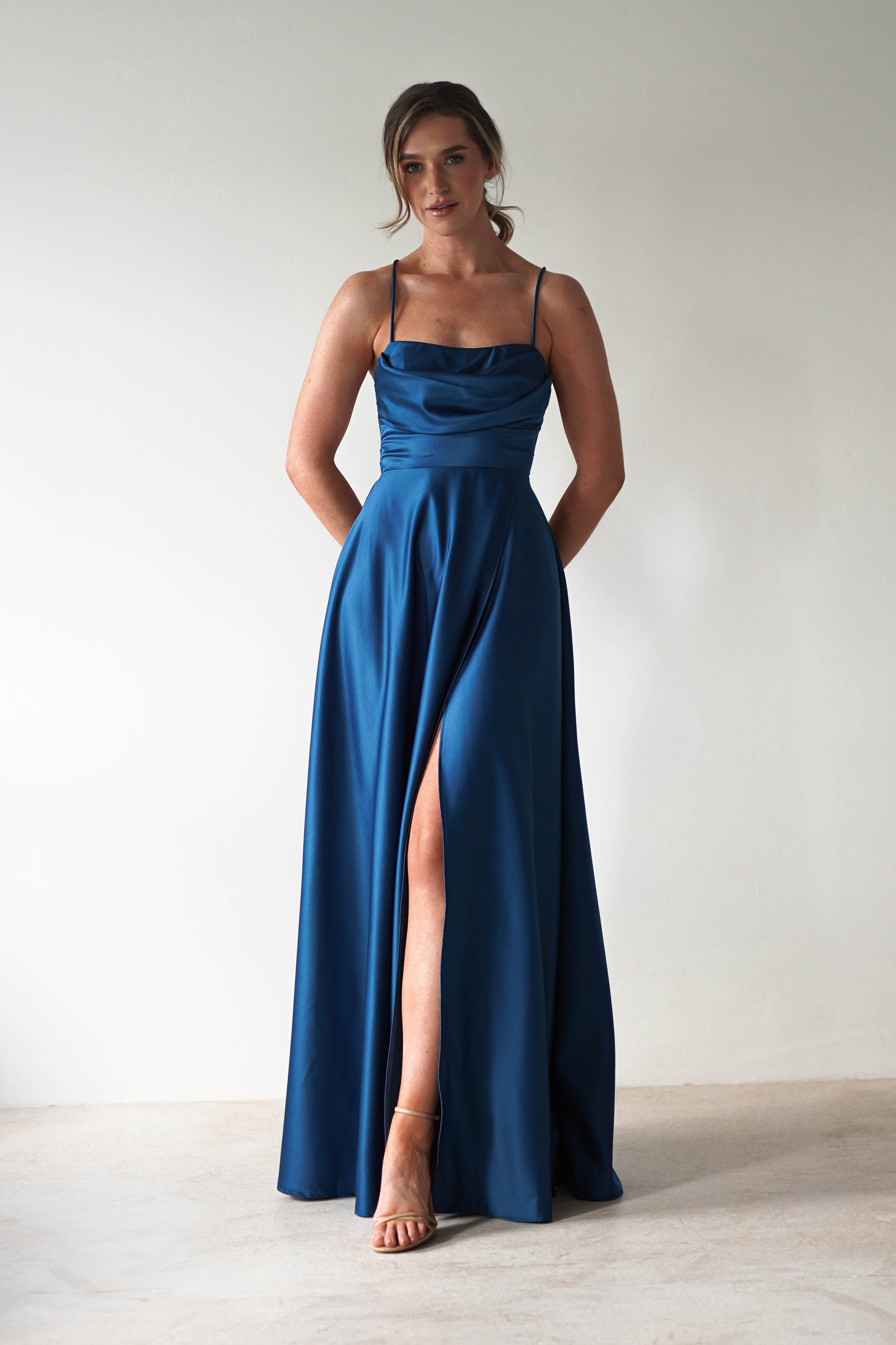 Shantal Satin Gown | Ocean Teal Blue | Debs & Prom | Formal Gown | Oh Hello Clothing