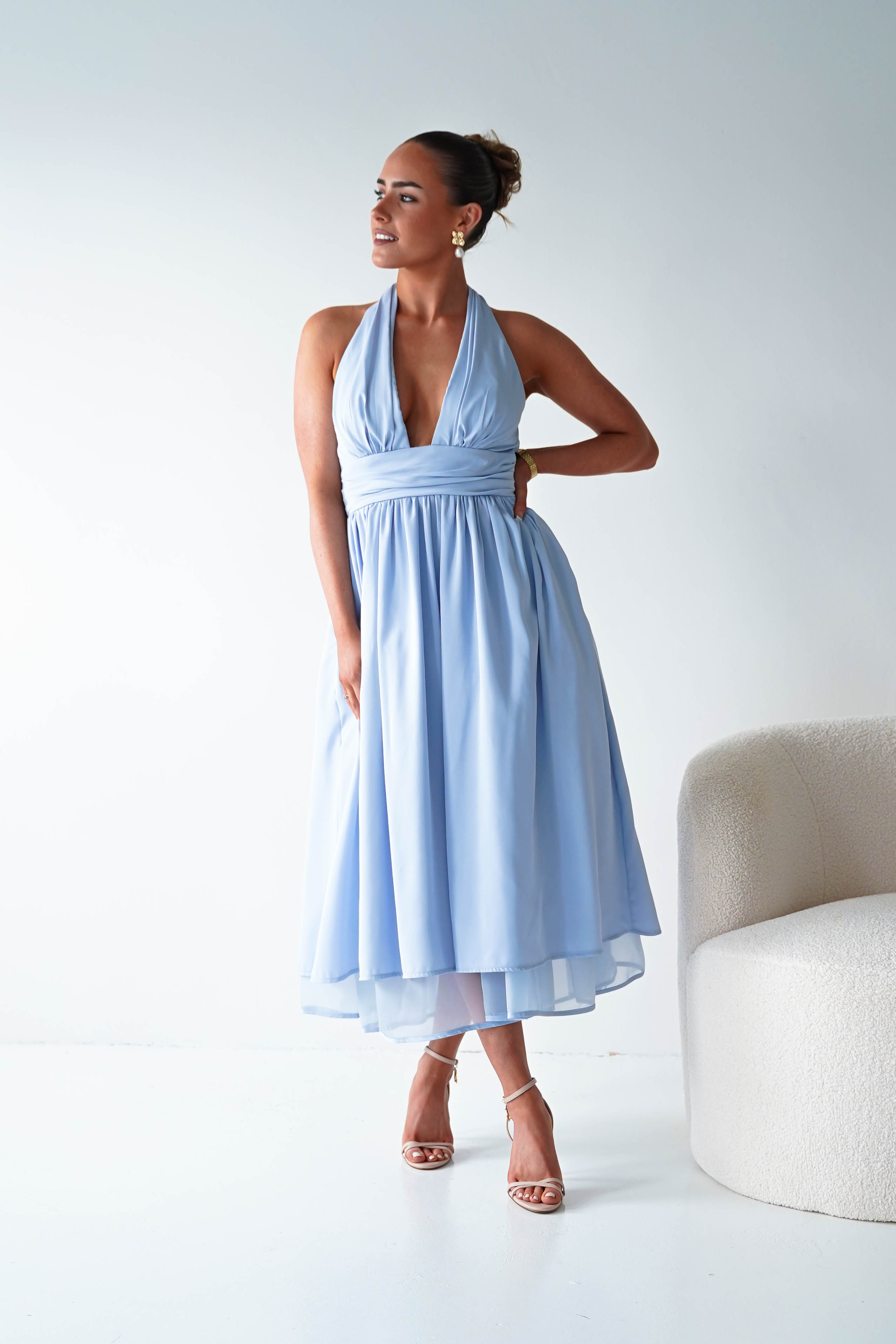 Oh Hello Clothing Women > Clothing > Dresses 1*DONE-MF23143-Blue Halterneck Midi Dress