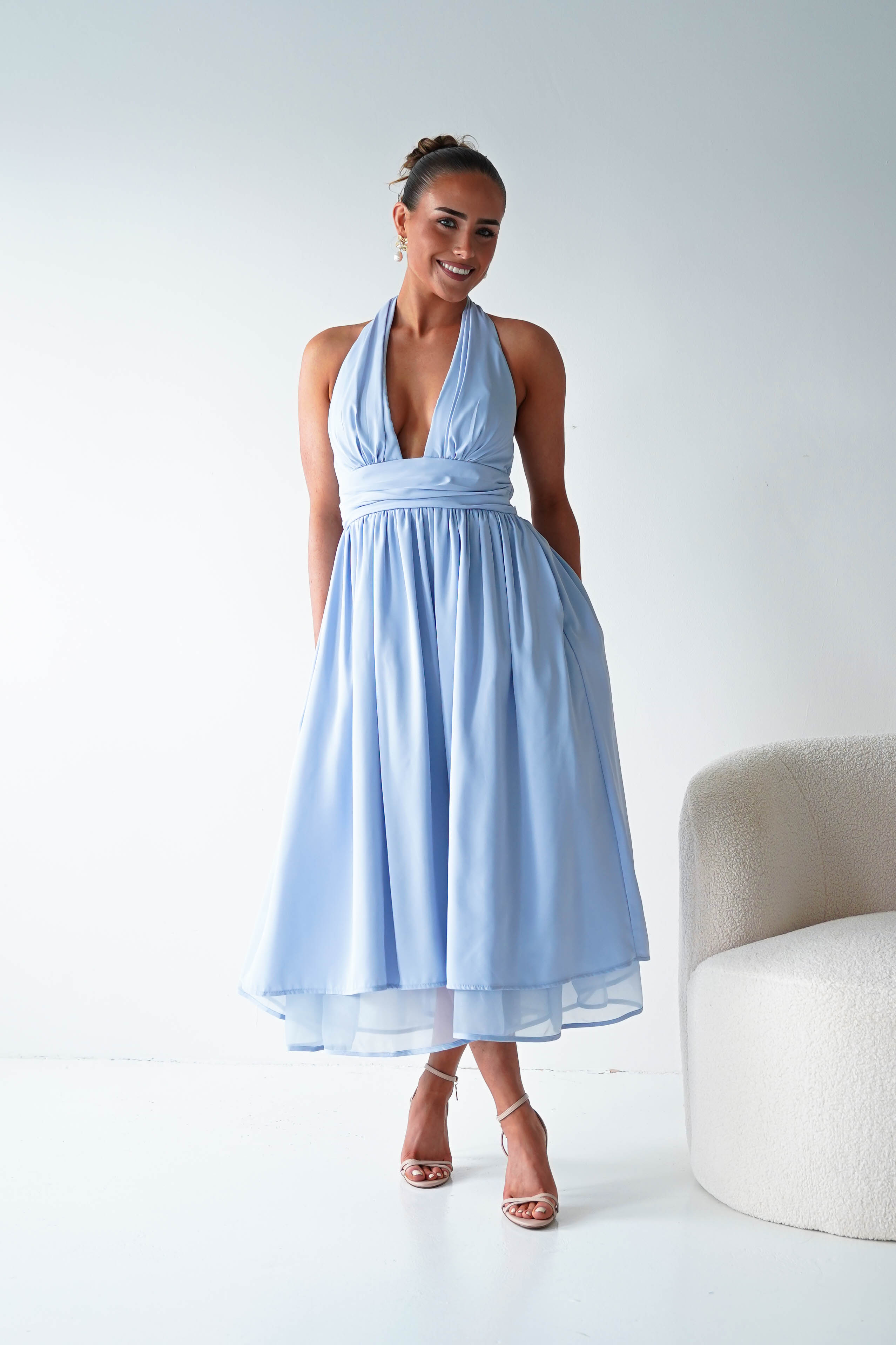 Oh Hello Clothing Women > Clothing > Dresses 1*DONE-MF23143-Blue Halterneck Midi Dress
