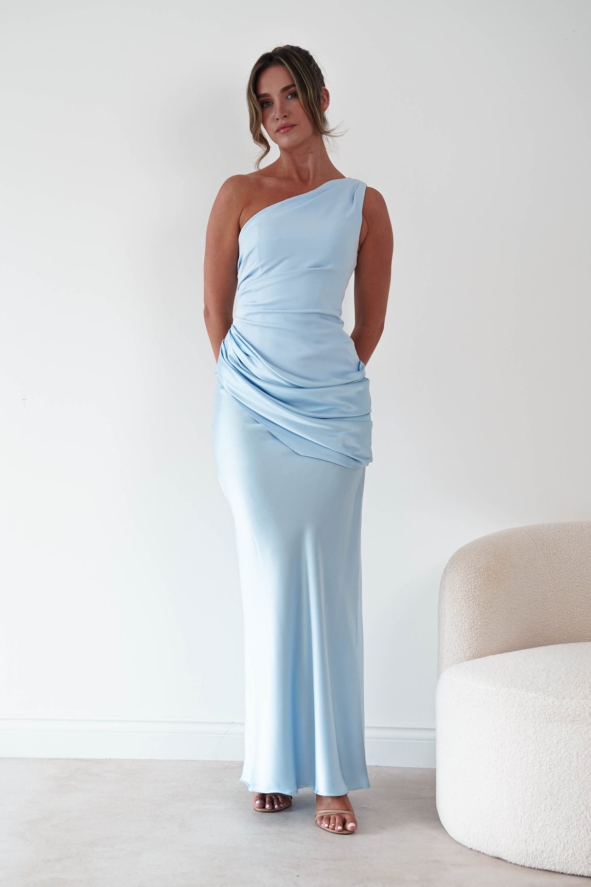 Oh Hello Clothing Dresses > Prom Dresses 1*done- Nadalia One Shoulder Satin Maxi Dress | new colour blue- sample (Copy)