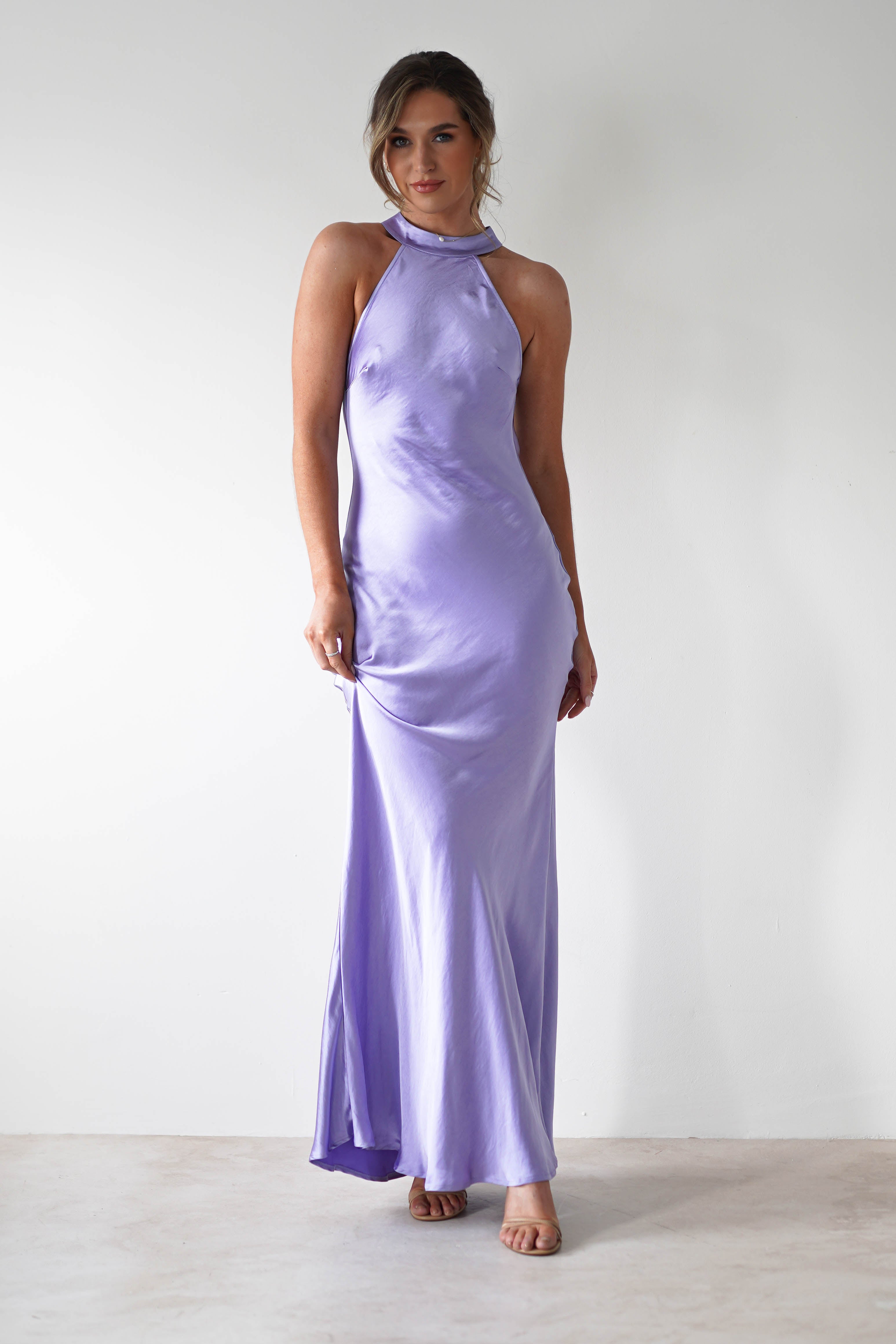 Natalia Soft Satin Maxi Dress Lavendar | Wedding Guest Dress | Maxi | Satin | Oh Hello Clothing