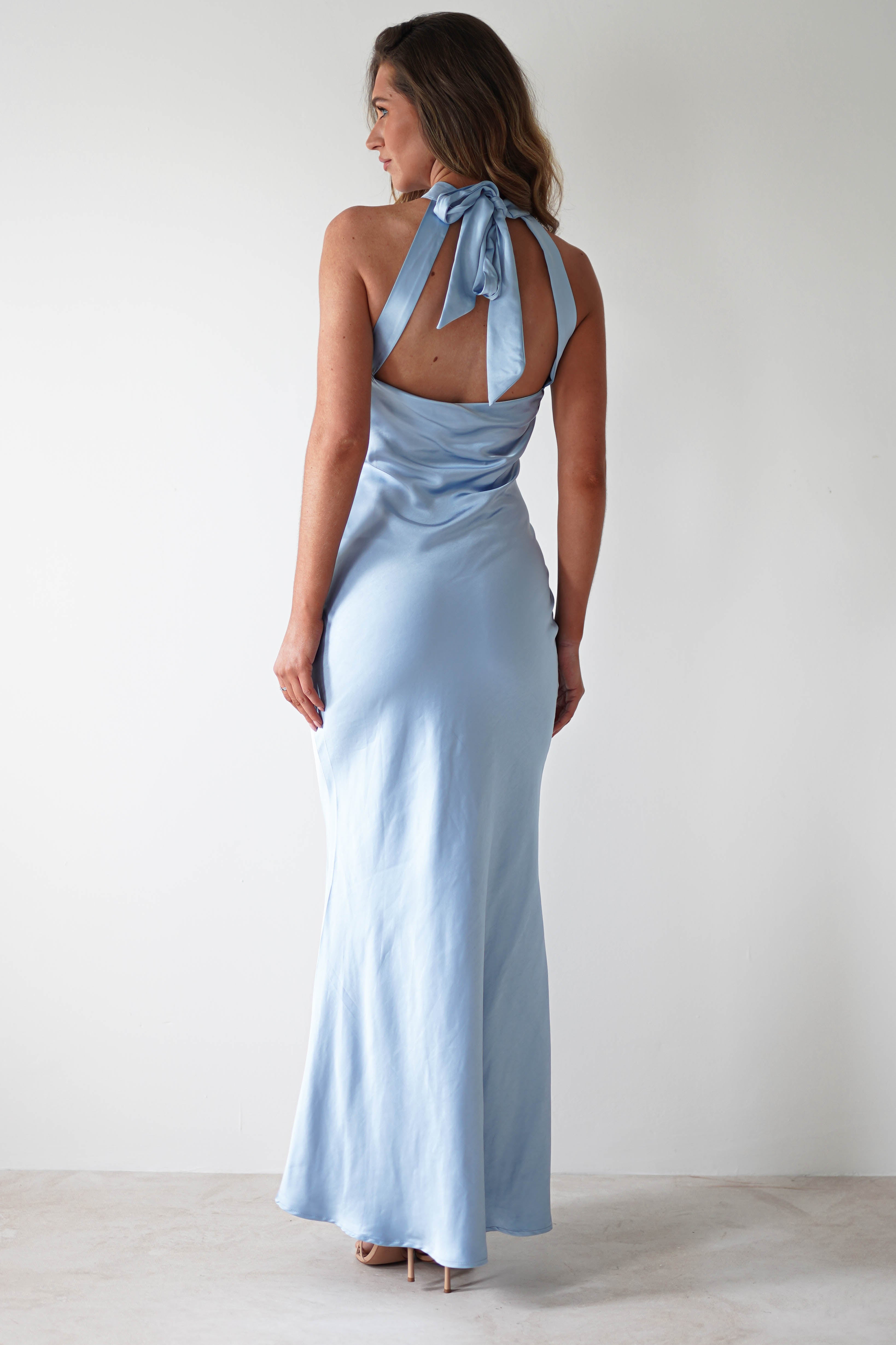 Natalia Soft Satin Maxi Dress Blue | Wedding Guest Dress | Maxi | Satin | Oh Hello Clothing