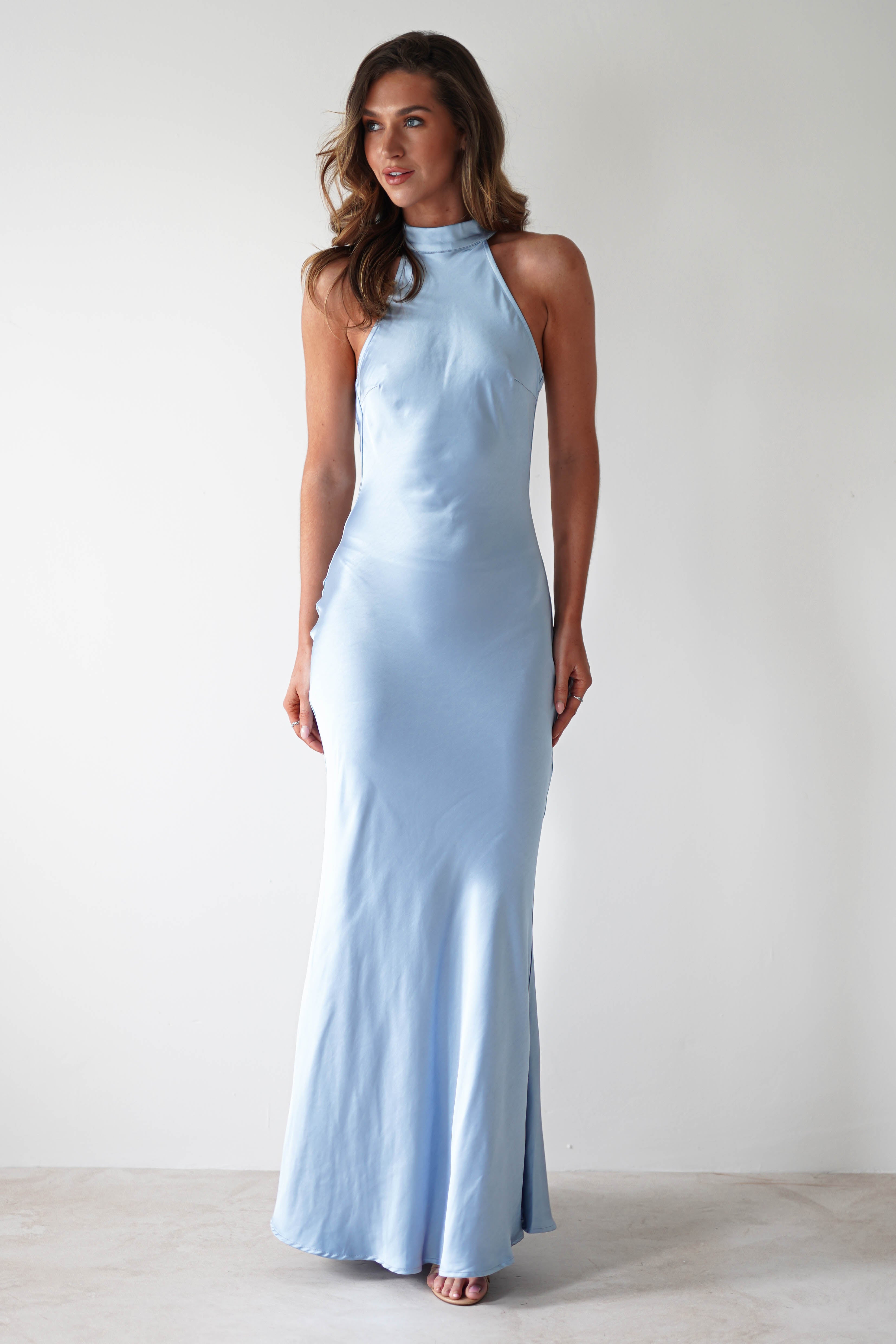 Natalia Soft Satin Maxi Dress Blue | Wedding Guest Dress | Maxi | Satin | Oh Hello Clothing