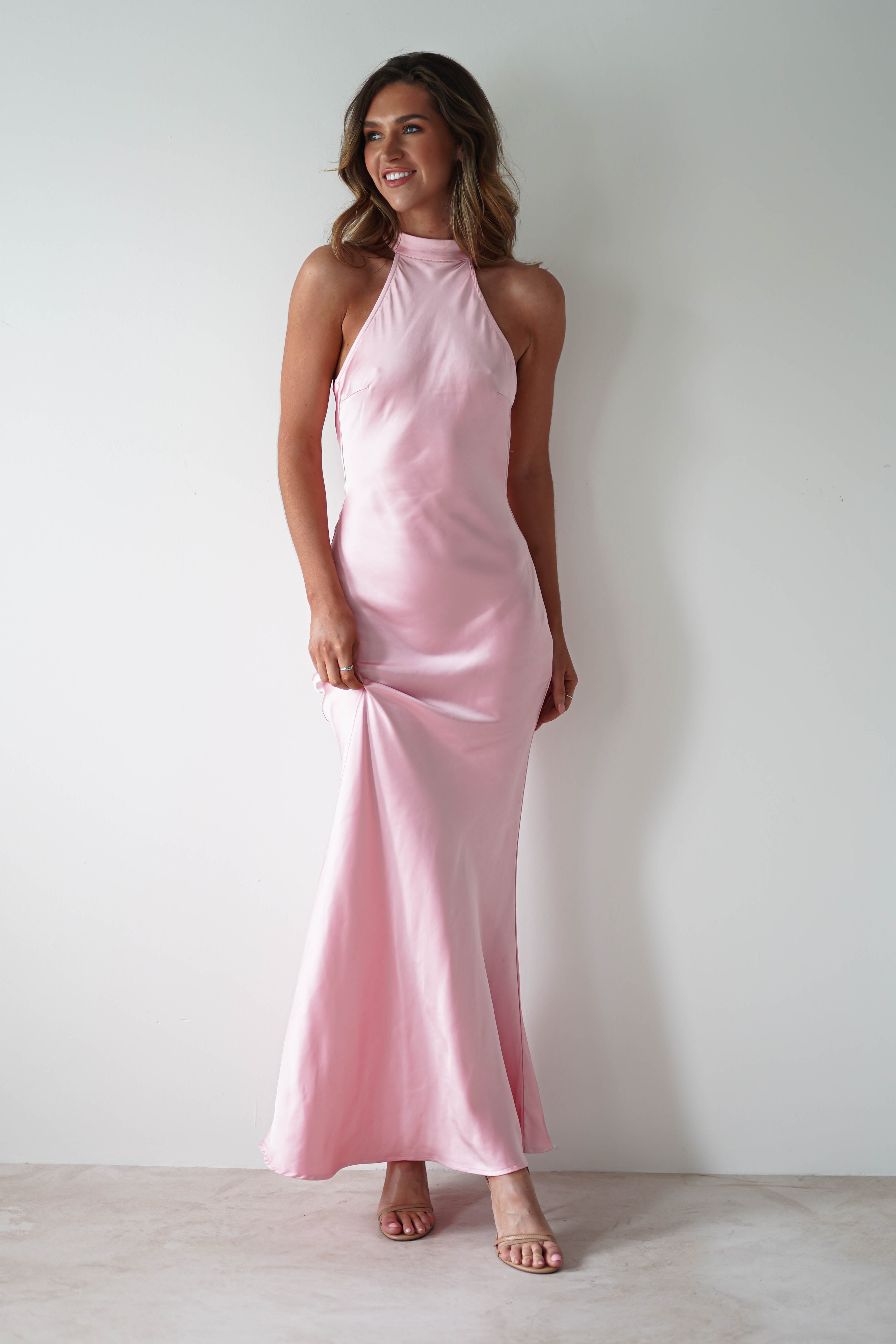 Natalia Soft Satin Maxi Dress Pink | Wedding Guest Dress | Maxi | Satin | Oh Hello Clothing