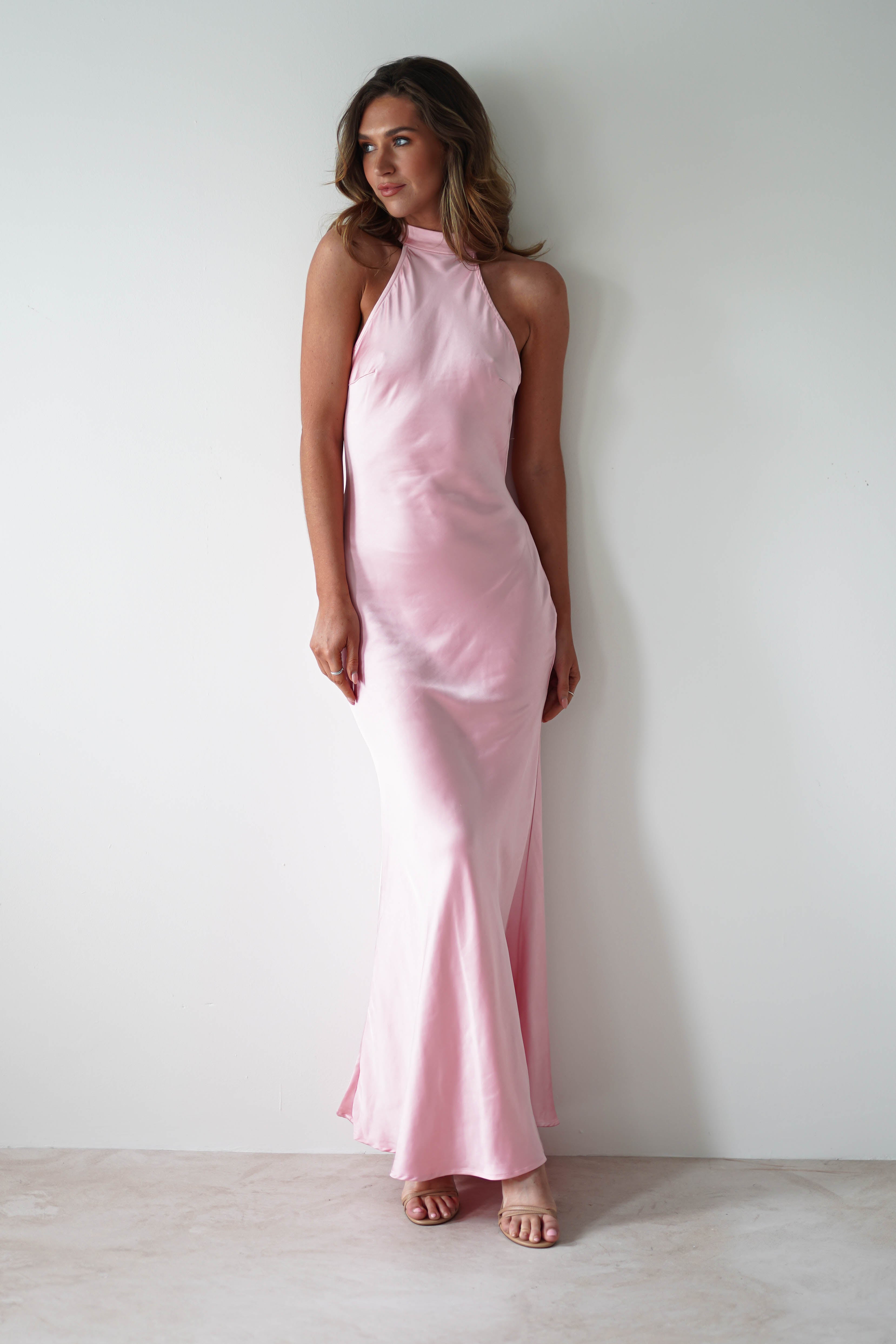Natalia Soft Satin Maxi Dress Pink | Wedding Guest Dress | Maxi | Satin | Oh Hello Clothing