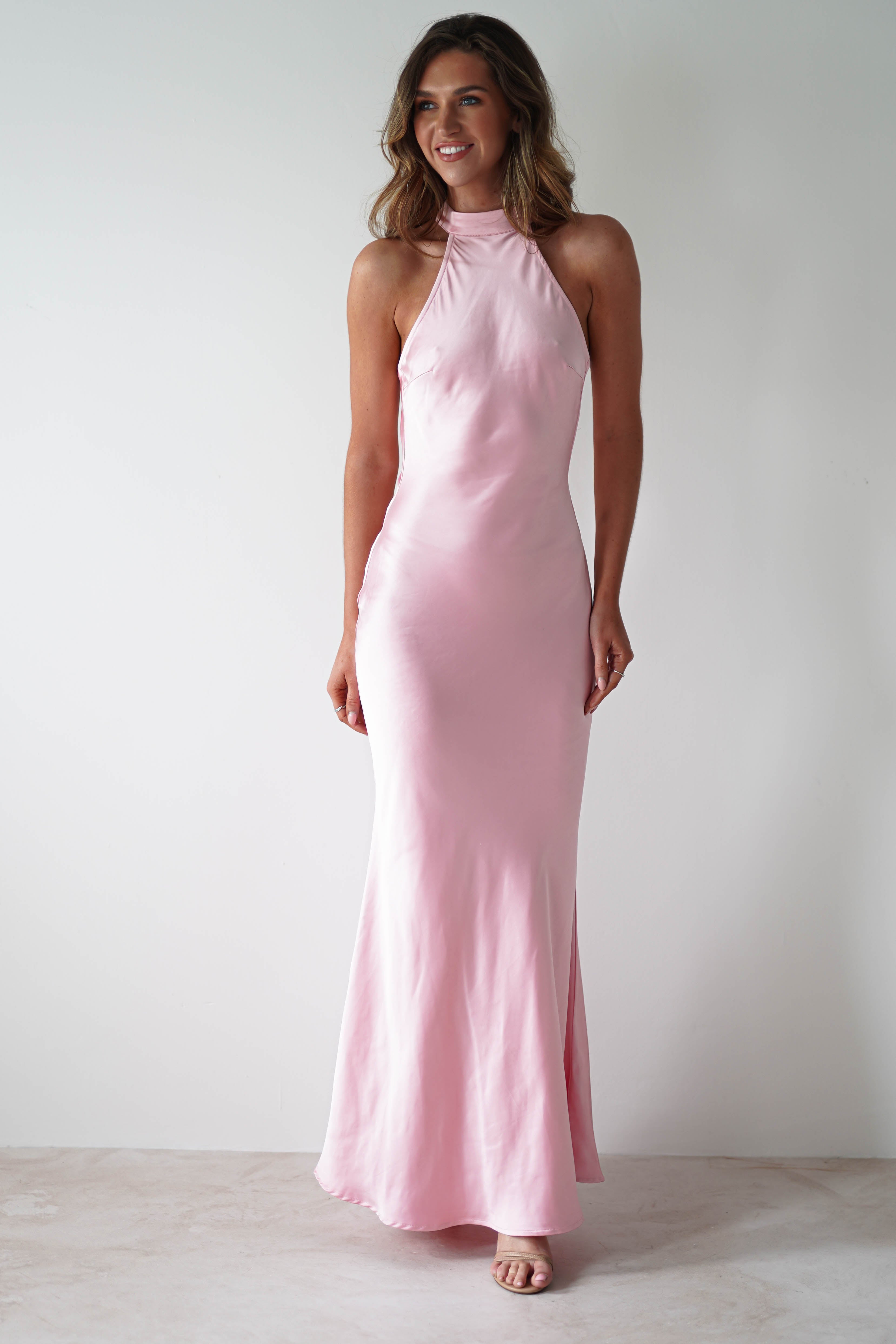 Natalia Soft Satin Maxi Dress Pink | Wedding Guest Dress | Maxi | Satin | Oh Hello Clothing