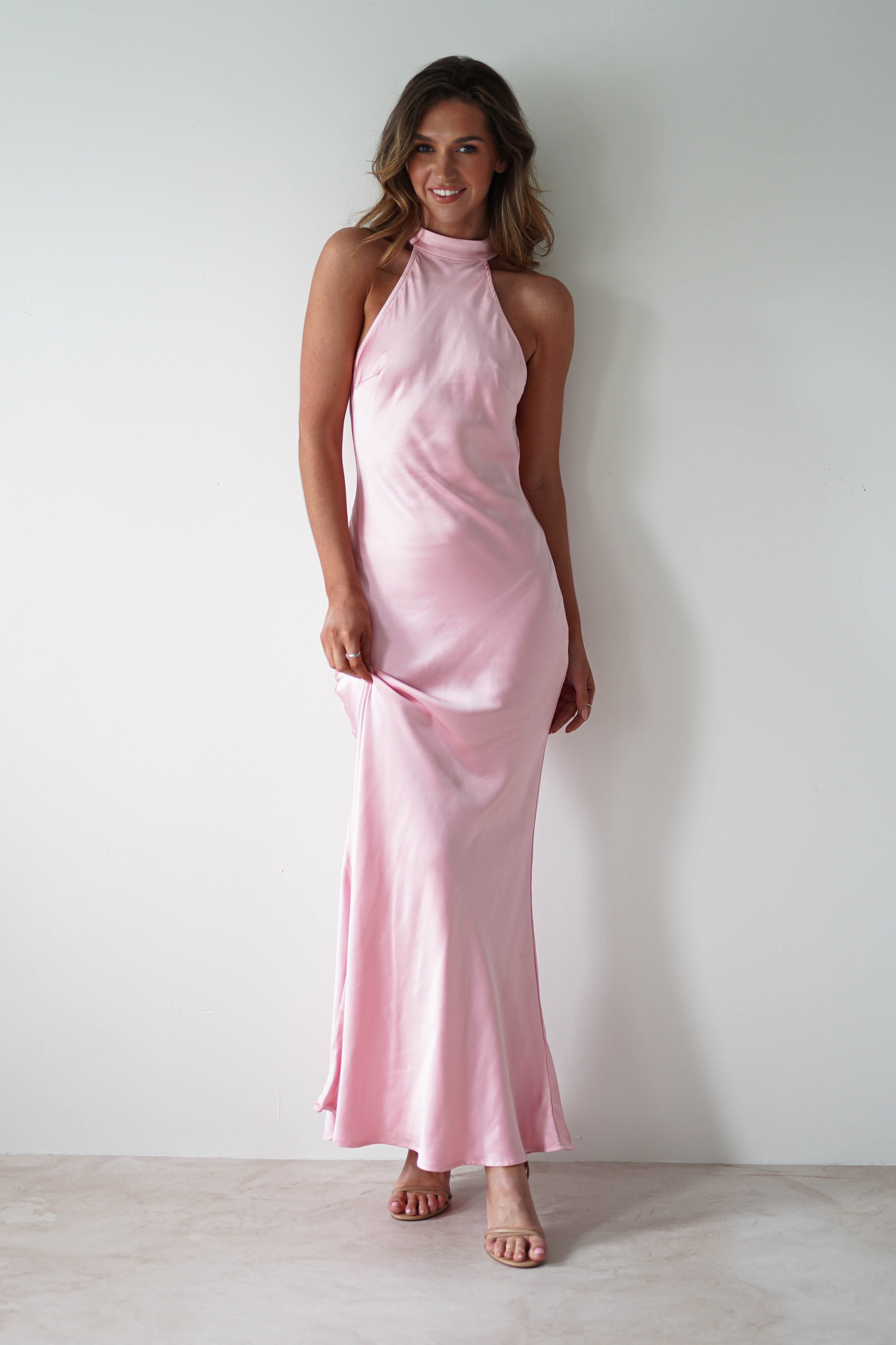 Natalia Soft Satin Maxi Dress Pink | Wedding Guest Dress | Maxi | Satin | Oh Hello Clothing