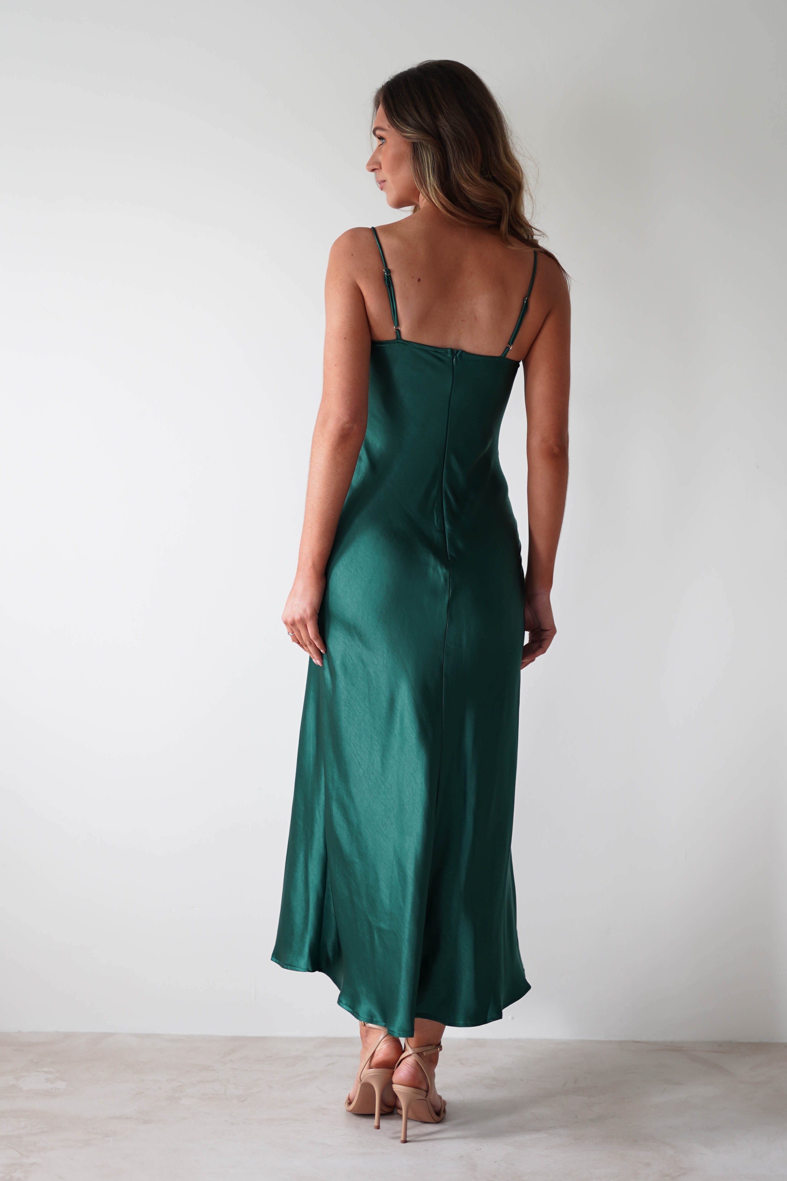 Ricci Soft Satin Maxi Dress | Forest Green | Wedding Guest Dress | Oh Hello Clothing
