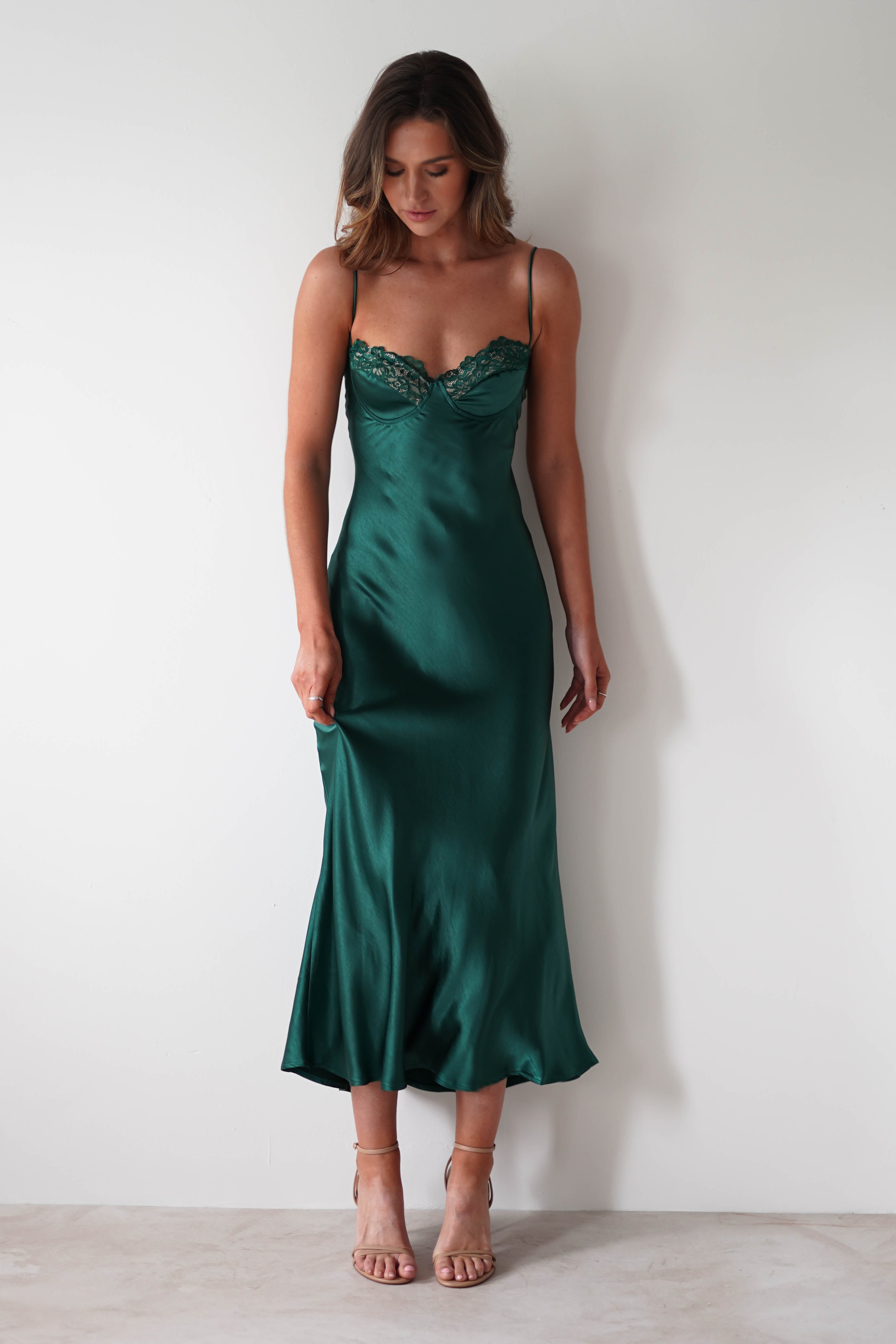 Ricci Soft Satin Maxi Dress | Forest Green | Wedding Guest Dress | Oh Hello Clothing