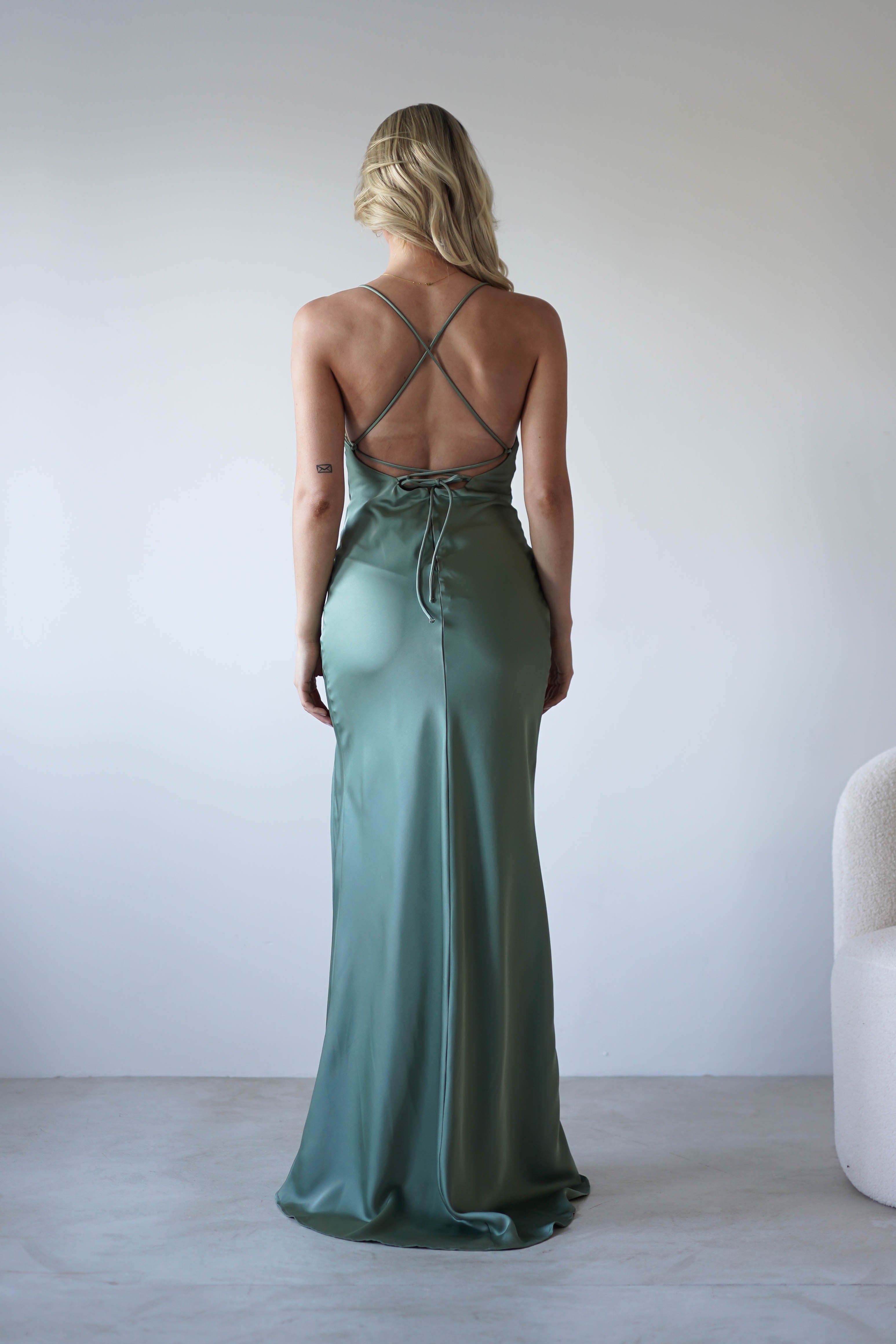 Elsa Matte Satin Maxi Gown | Olive | Debs & Prom | Formal Gown | Oh Hello Clothing