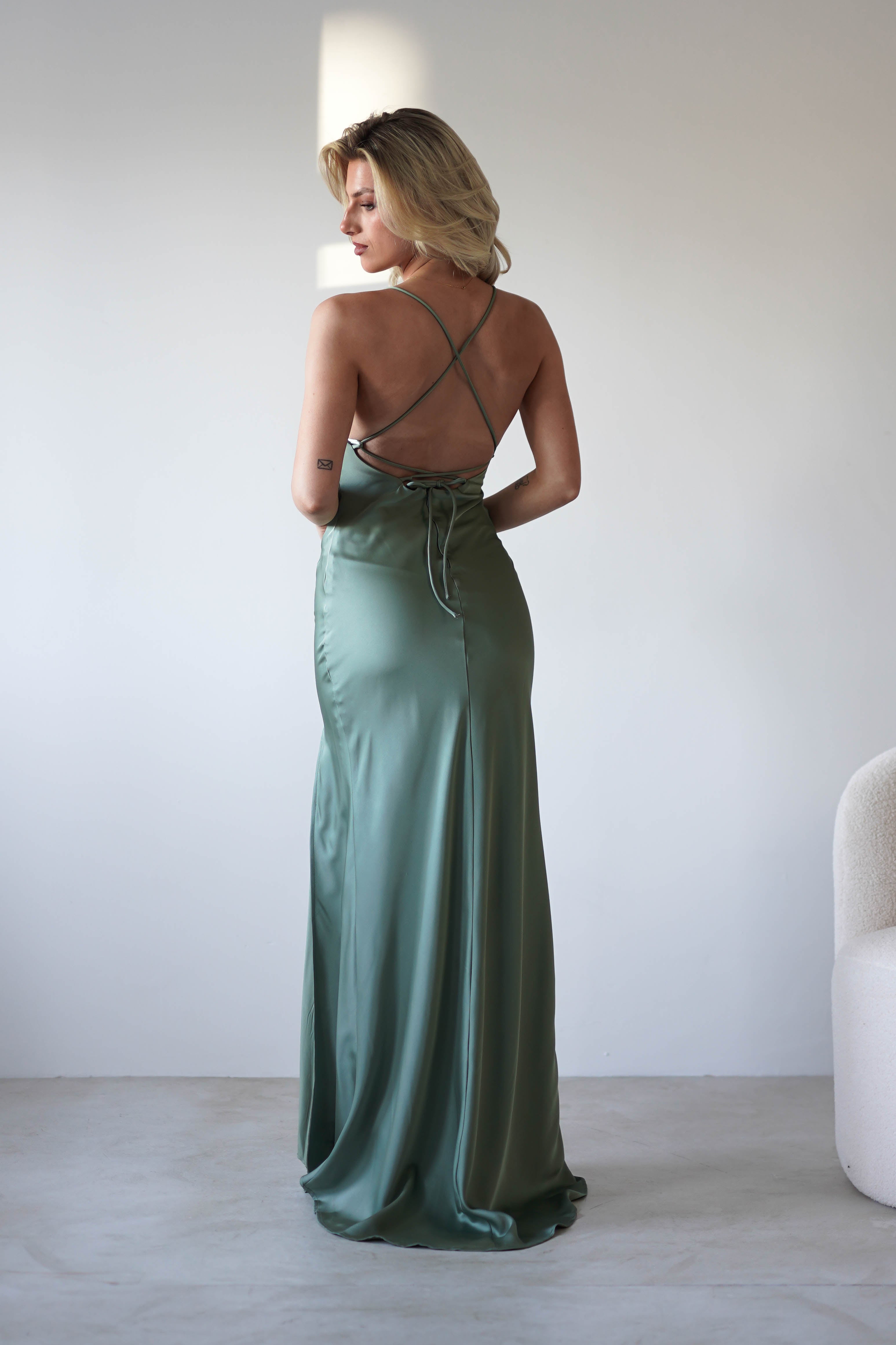 Elsa Matte Satin Maxi Gown | Olive | Debs & Prom | Formal Gown | Oh Hello Clothing