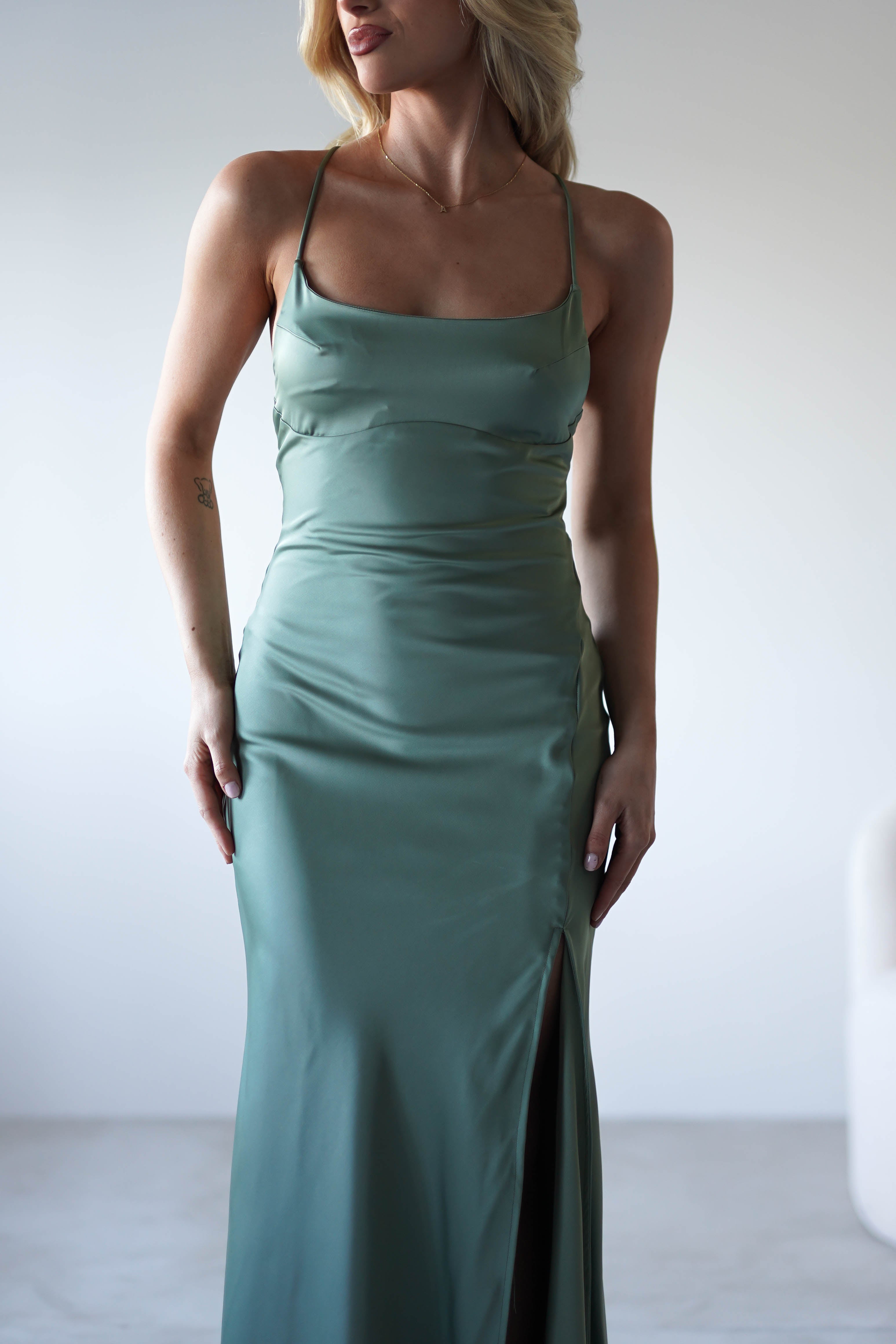 Elsa Matte Satin Maxi Gown | Olive | Debs & Prom | Formal Gown | Oh Hello Clothing