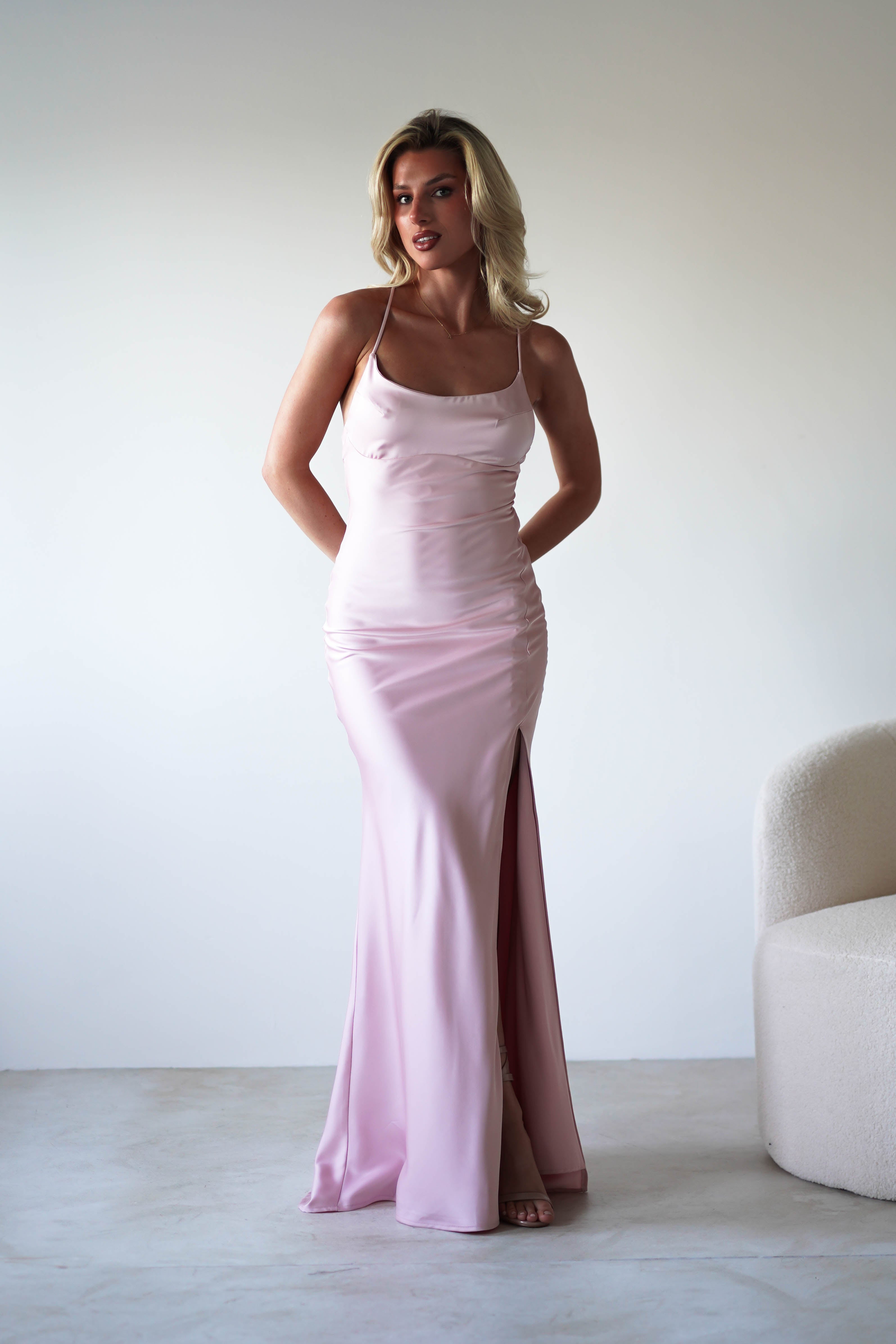Elsa Matte Satin Maxi Gown | Blush Pink | Debs & Prom | Formal Gown | Oh Hello Clothing