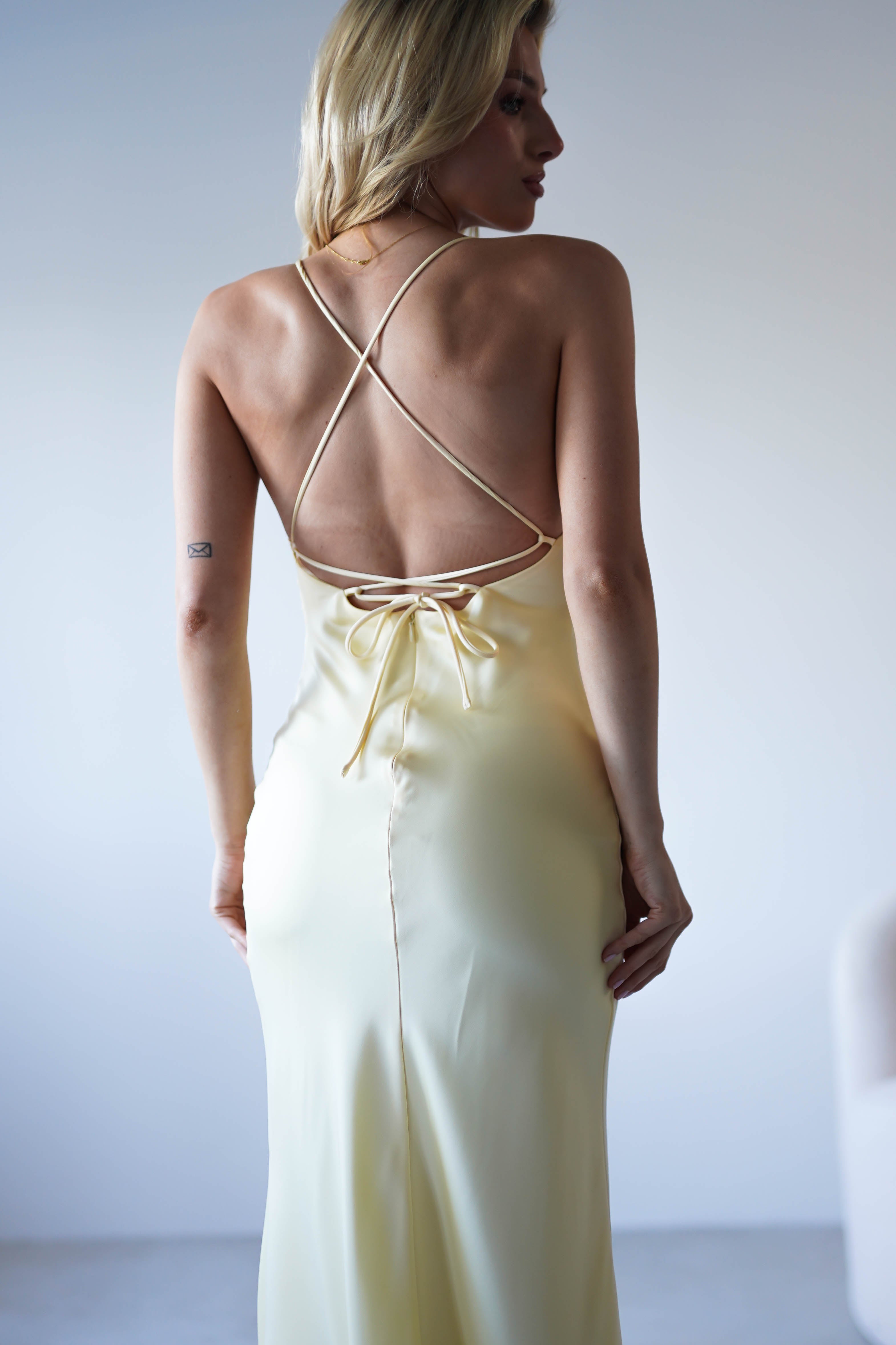 Elsa Matte Satin Maxi Gown | Yellow | Debs & Prom | Formal Gown | Oh Hello Clothing