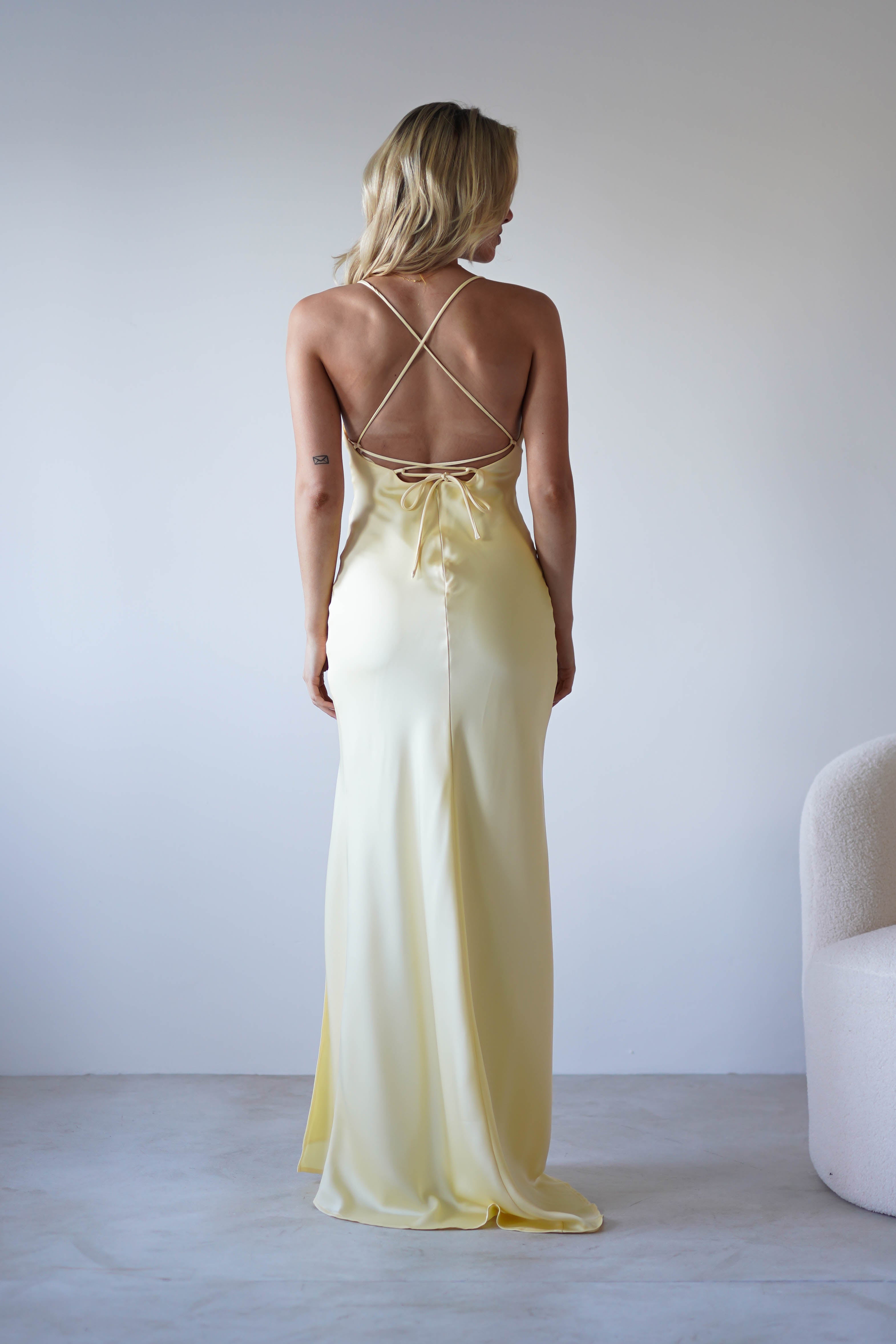 Elsa Matte Satin Maxi Gown | Yellow | Debs & Prom | Formal Gown | Oh Hello Clothing