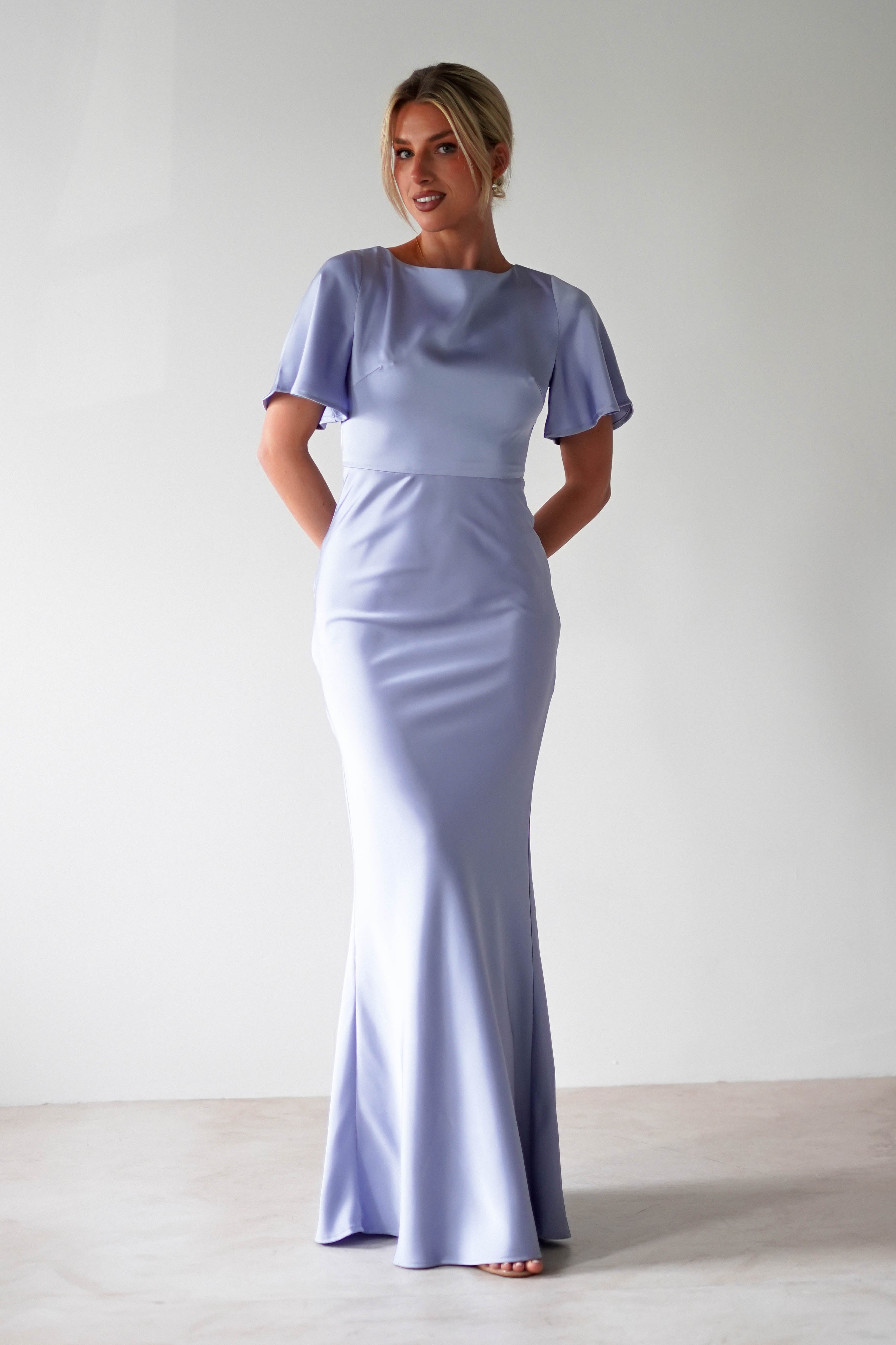 Olivia Soft Matte Satin Maxi Dress Periwinkle Blue | Wedding Guest Dress | Maxi | Satin | Oh Hello Clothing