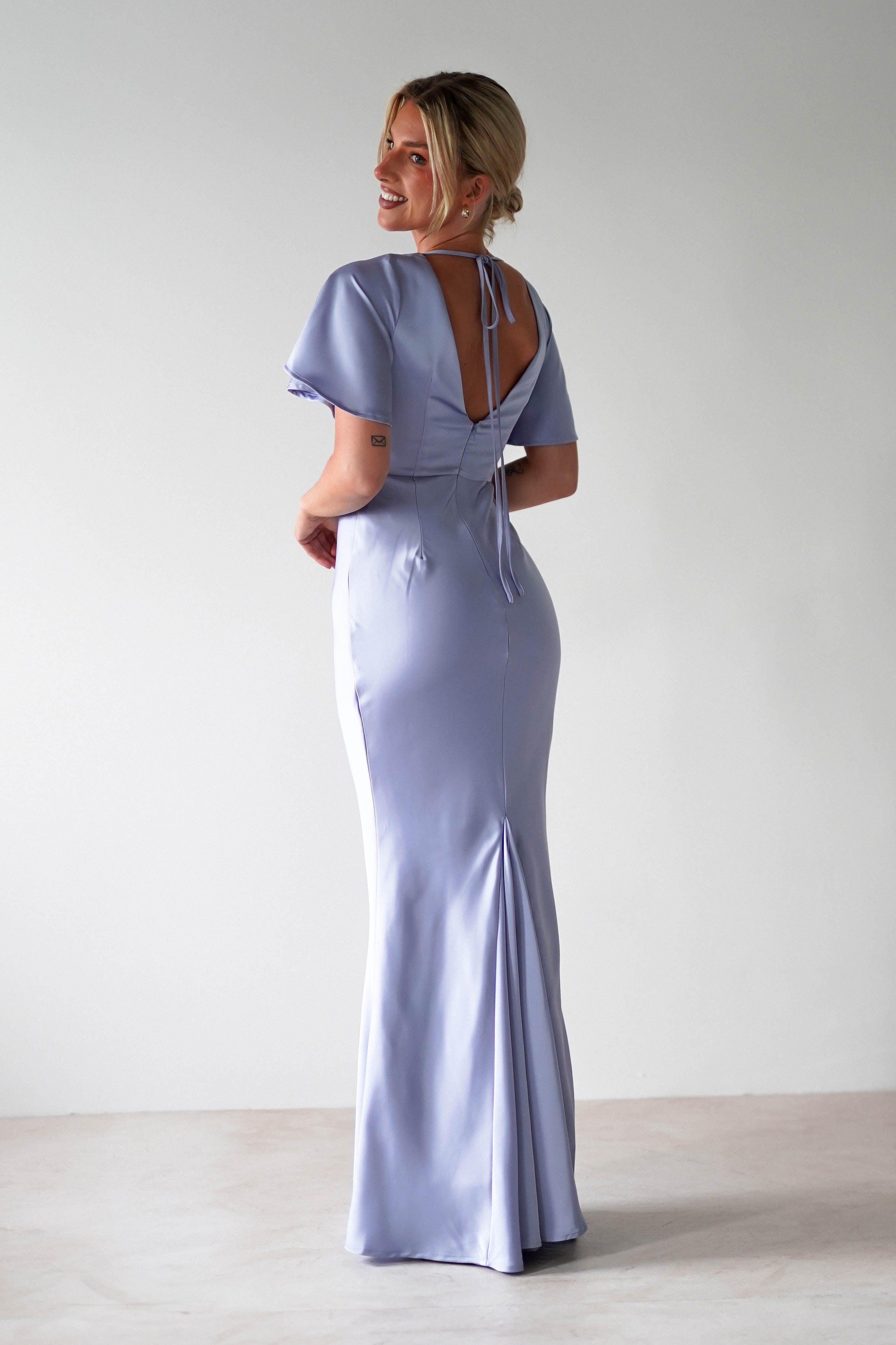 Olivia Soft Matte Satin Maxi Dress Periwinkle Blue | Wedding Guest Dress | Maxi | Satin | Oh Hello Clothing