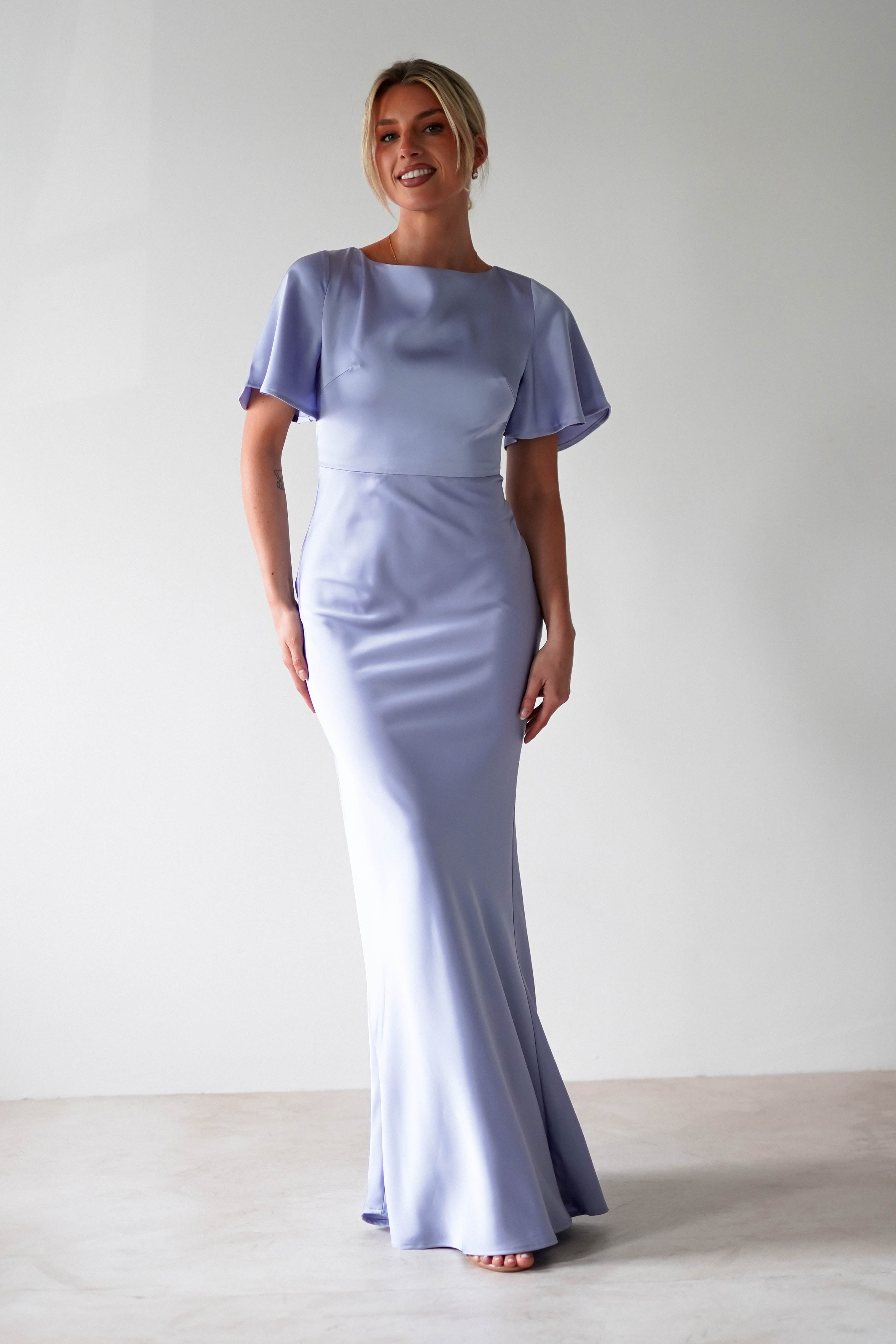Olivia Soft Matte Satin Maxi Dress Periwinkle Blue | Wedding Guest Dress | Maxi | Satin | Oh Hello Clothing