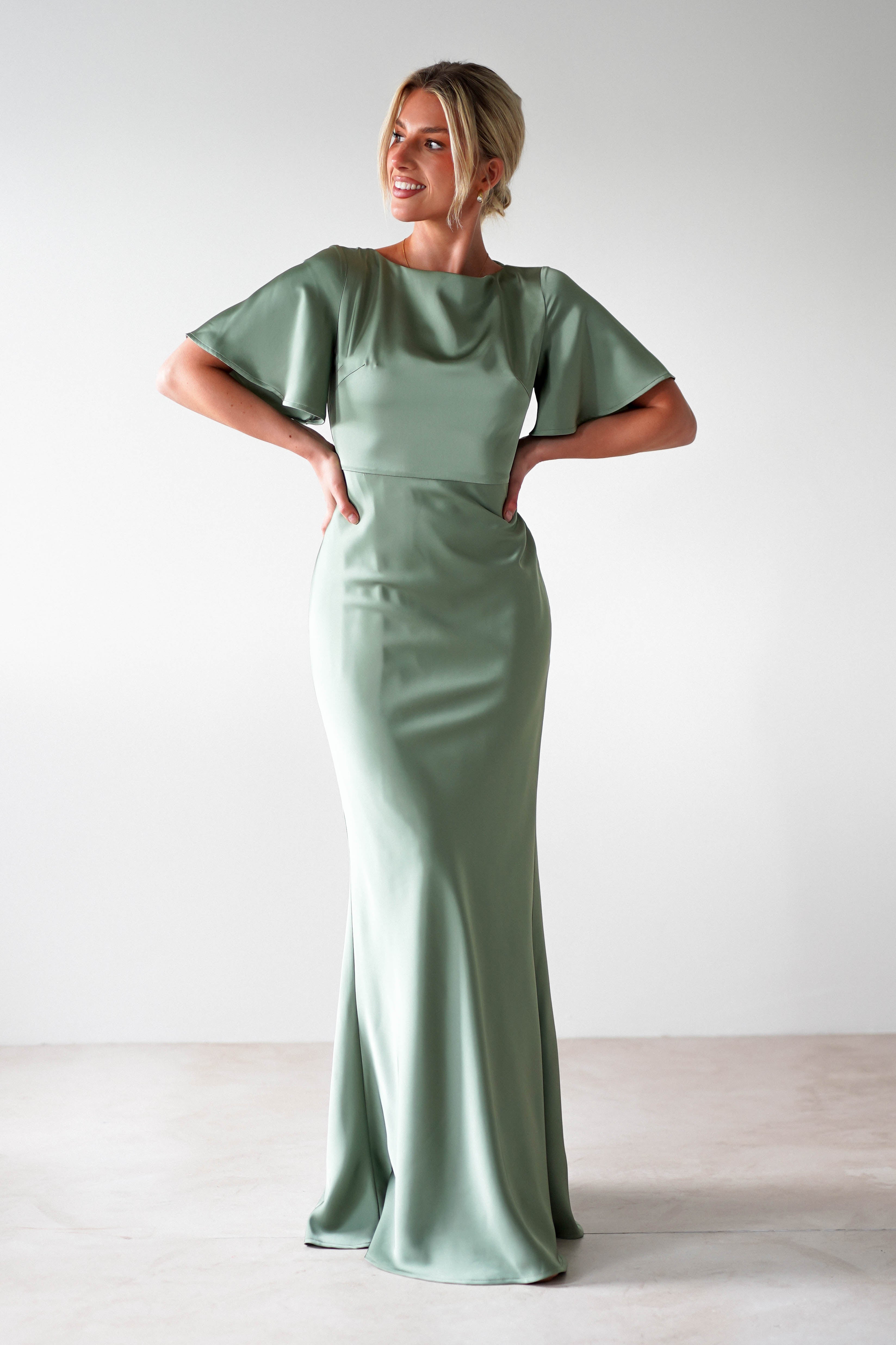 Olivia Matte Satin Maxi Dress | Olive | Bridesmaid Dress | Oh Hello Clothing