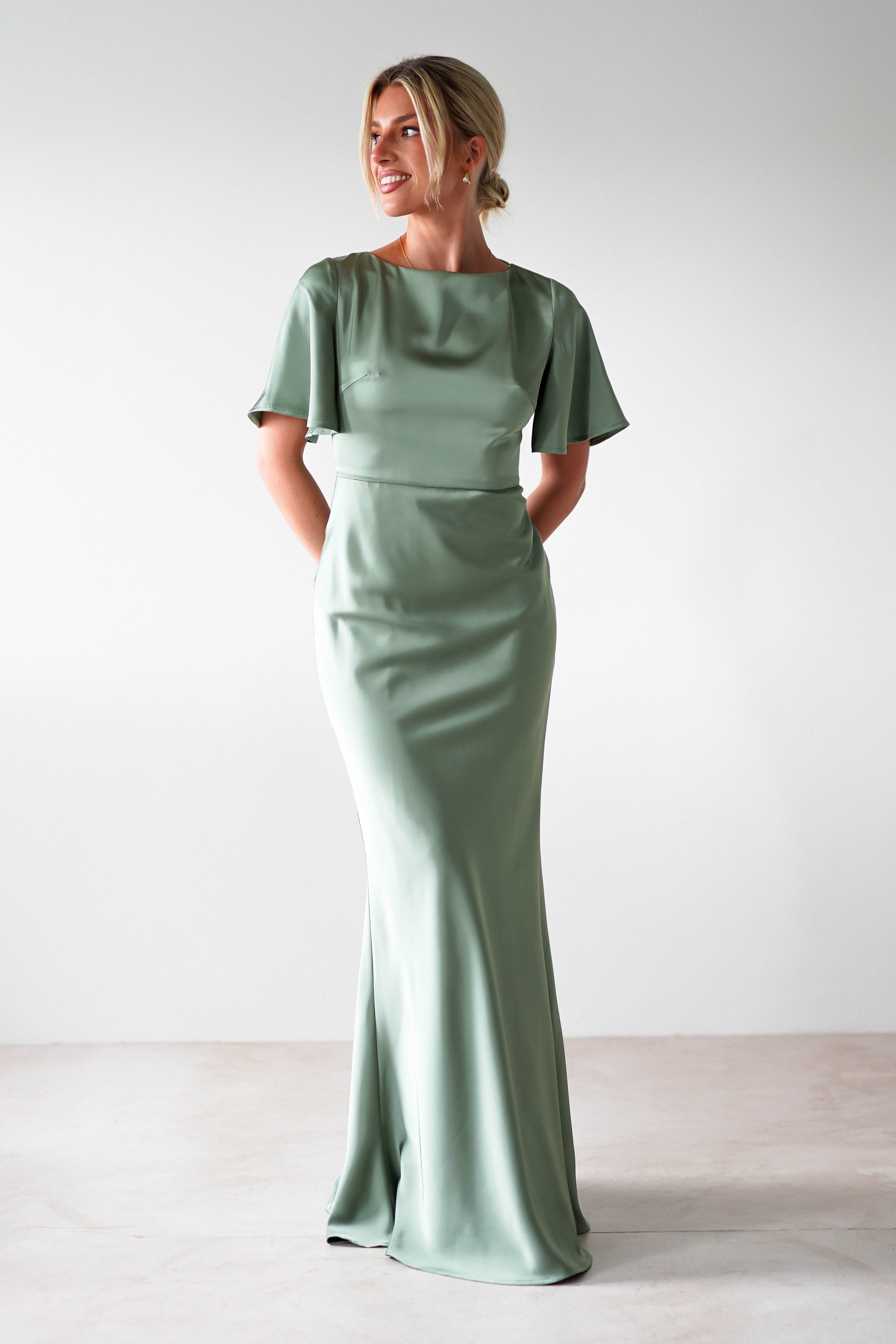 Olivia Matte Satin Maxi Dress | Olive | Bridesmaid Dress | Oh Hello Clothing