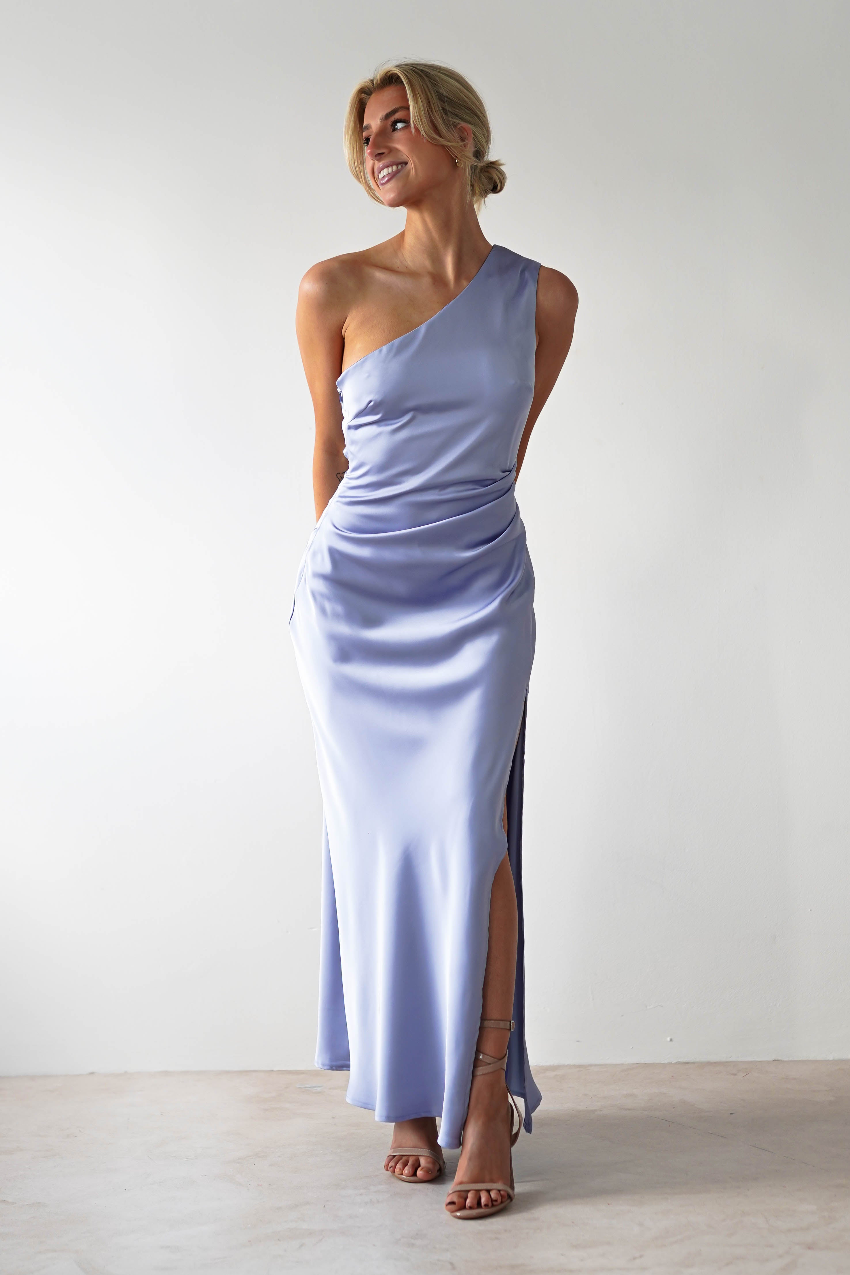 Meera Soft Matte Satin Midaxi Dress Periwinkle Blue | Wedding Guest Dress | Satin | Oh Hello Clothing