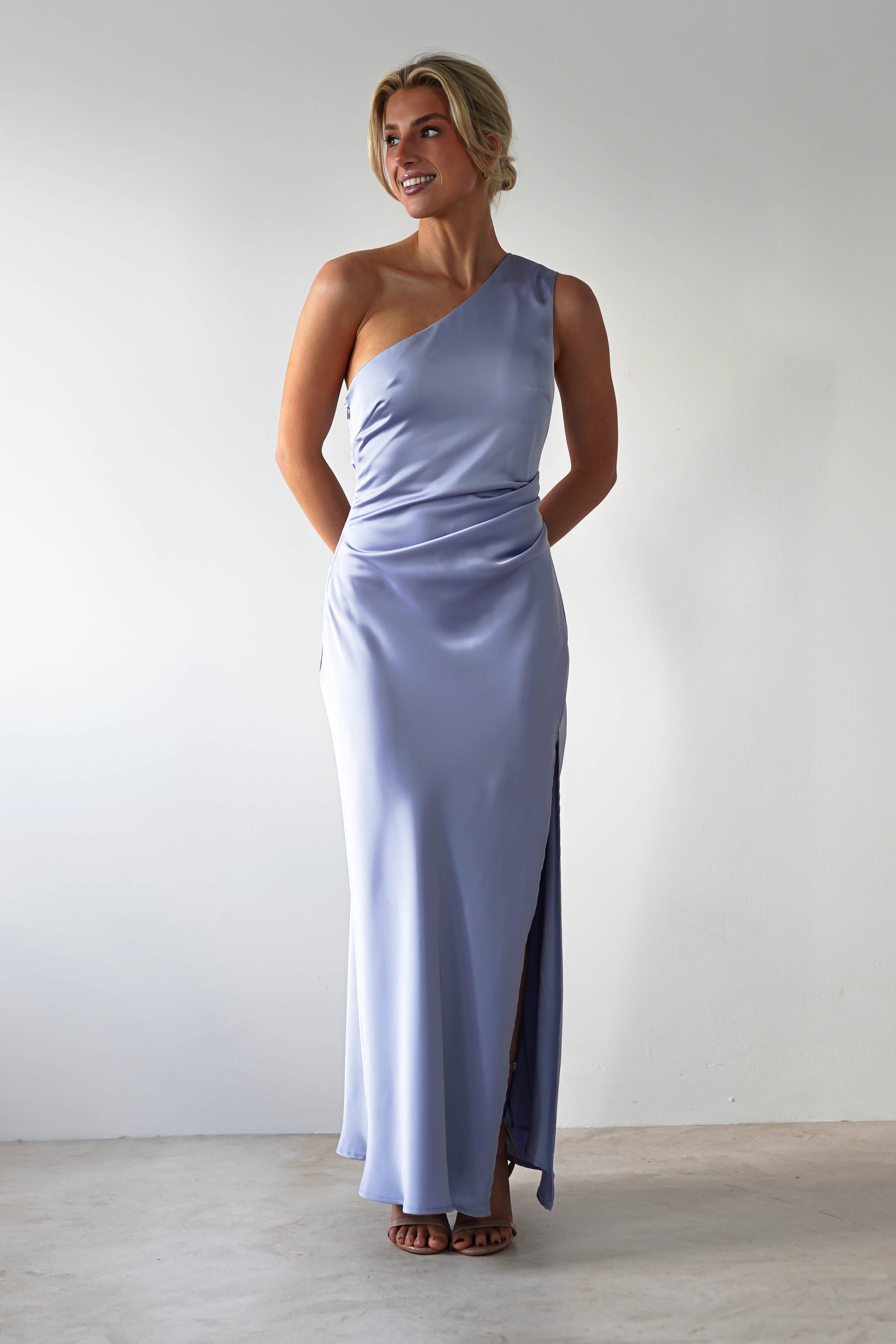 Meera Soft Matte Satin Midaxi Dress Periwinkle Blue | Wedding Guest Dress | Satin | Oh Hello Clothing