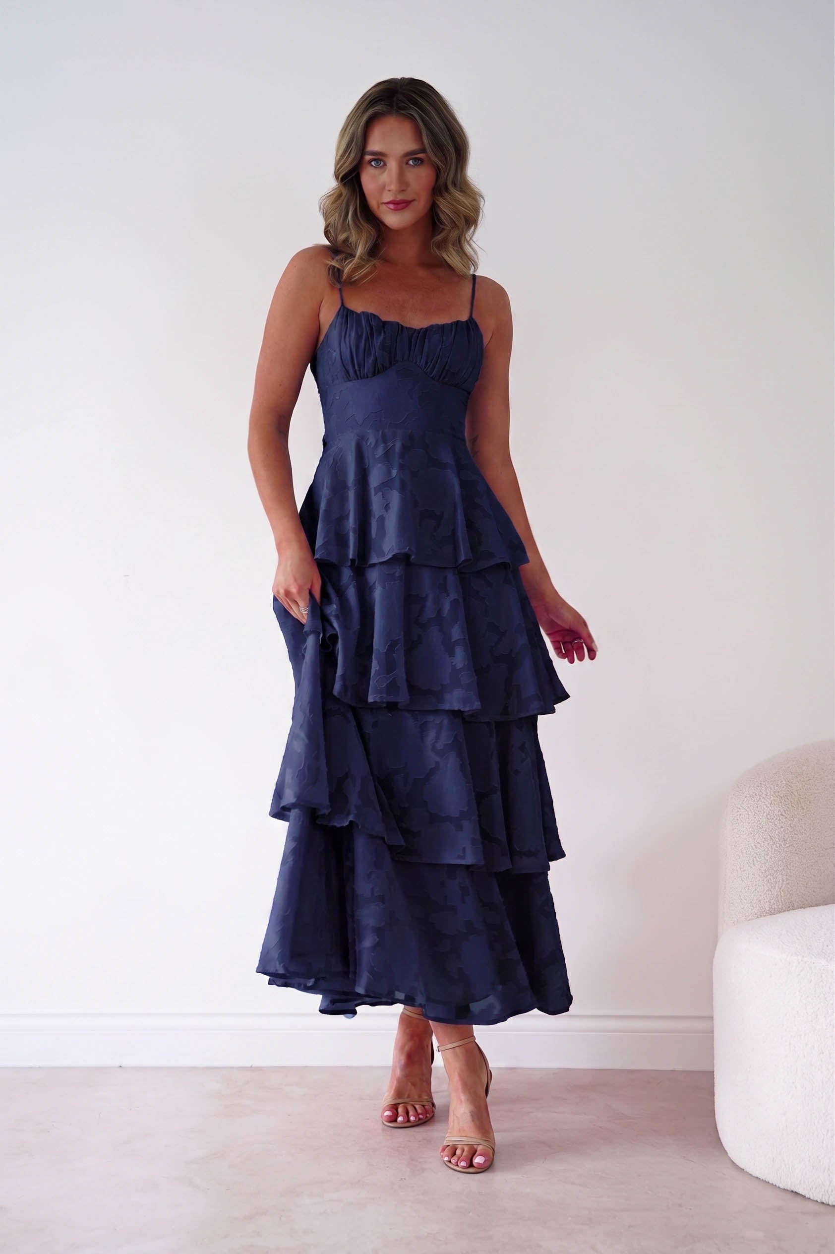 Oh Hello Clothing Women > Clothing > Dresses 1*DONE- Patsy Floral Jacquard Tiered Maxi Dress | NAVY(Copy)