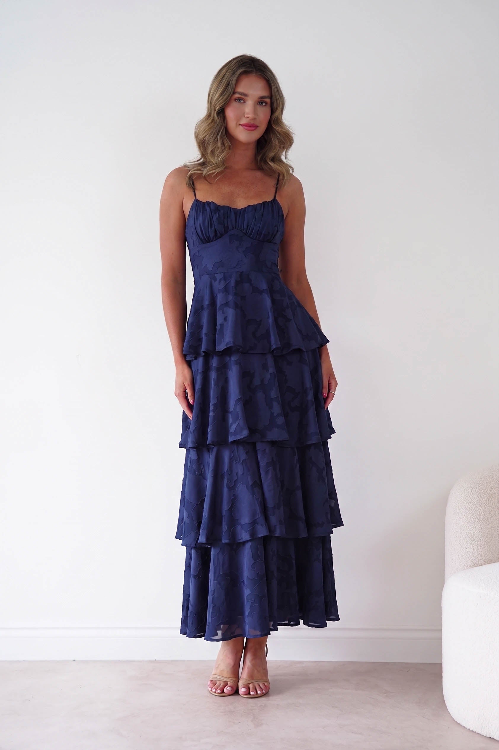 Oh Hello Clothing Women > Clothing > Dresses 1*DONE- Patsy Floral Jacquard Tiered Maxi Dress | NAVY(Copy)