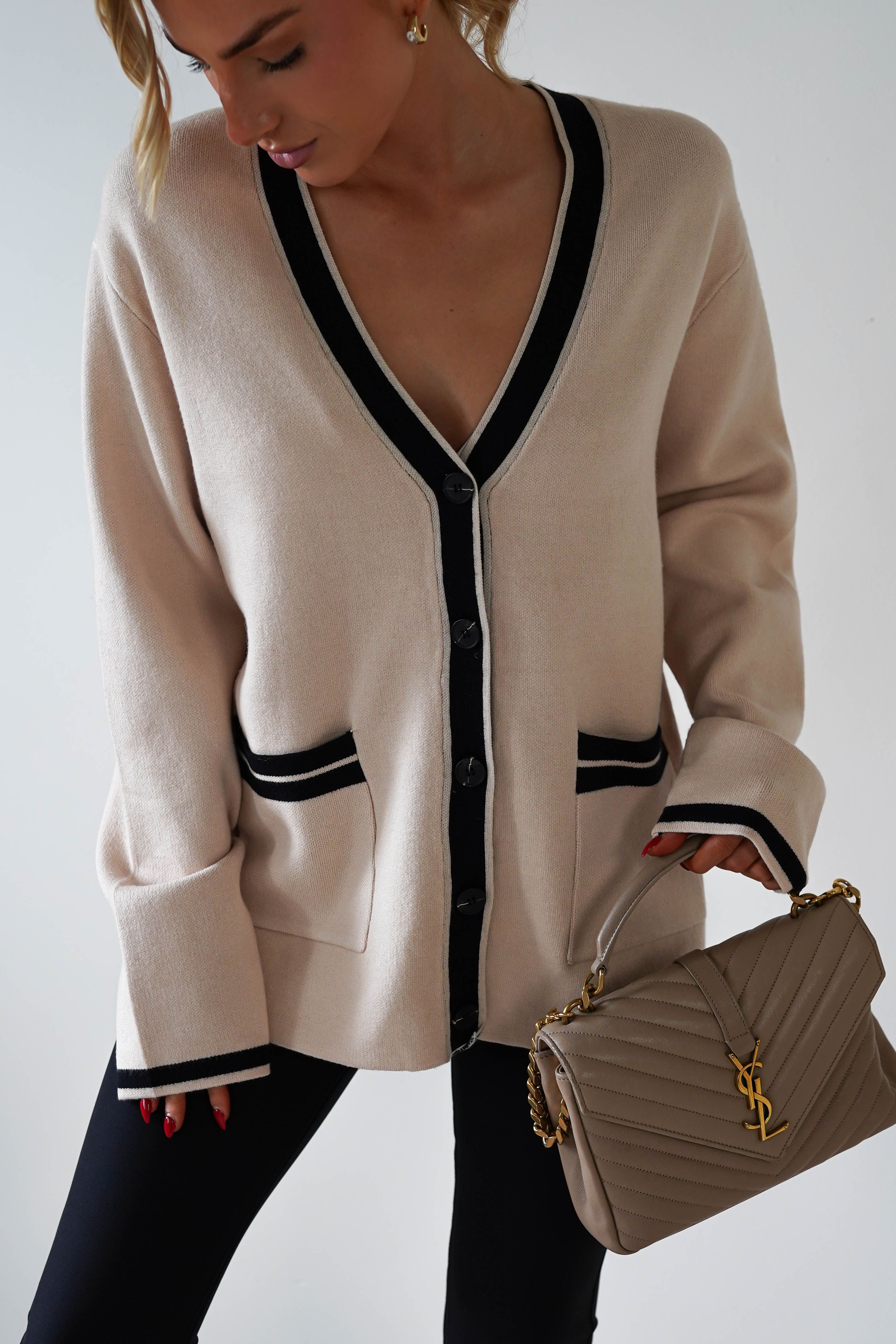 Calvin Cream Black Oversized 2-Tone Cardigan | Oh Hello Clothing