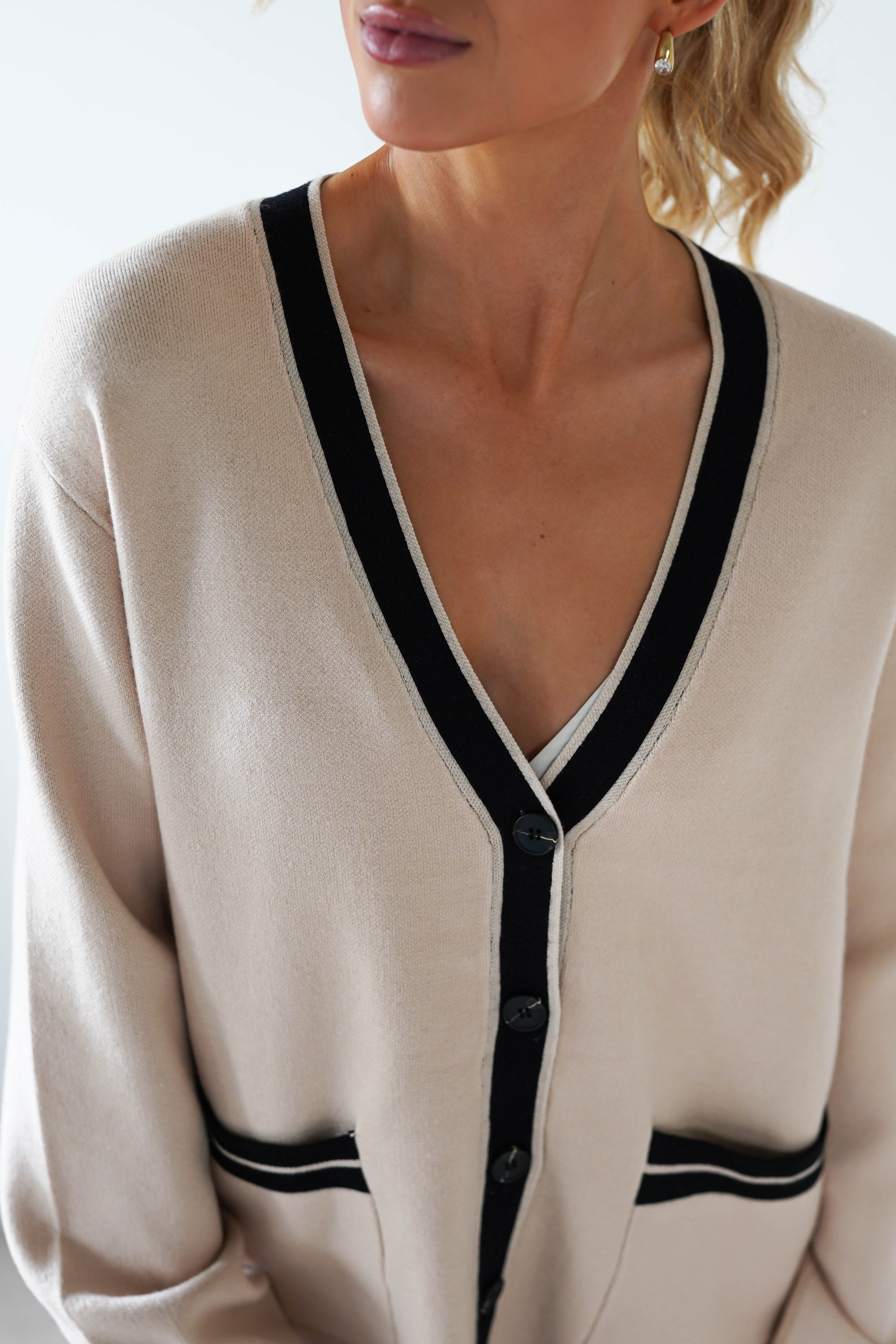 Calvin Cream Black Oversized 2-Tone Cardigan | Oh Hello Clothing
